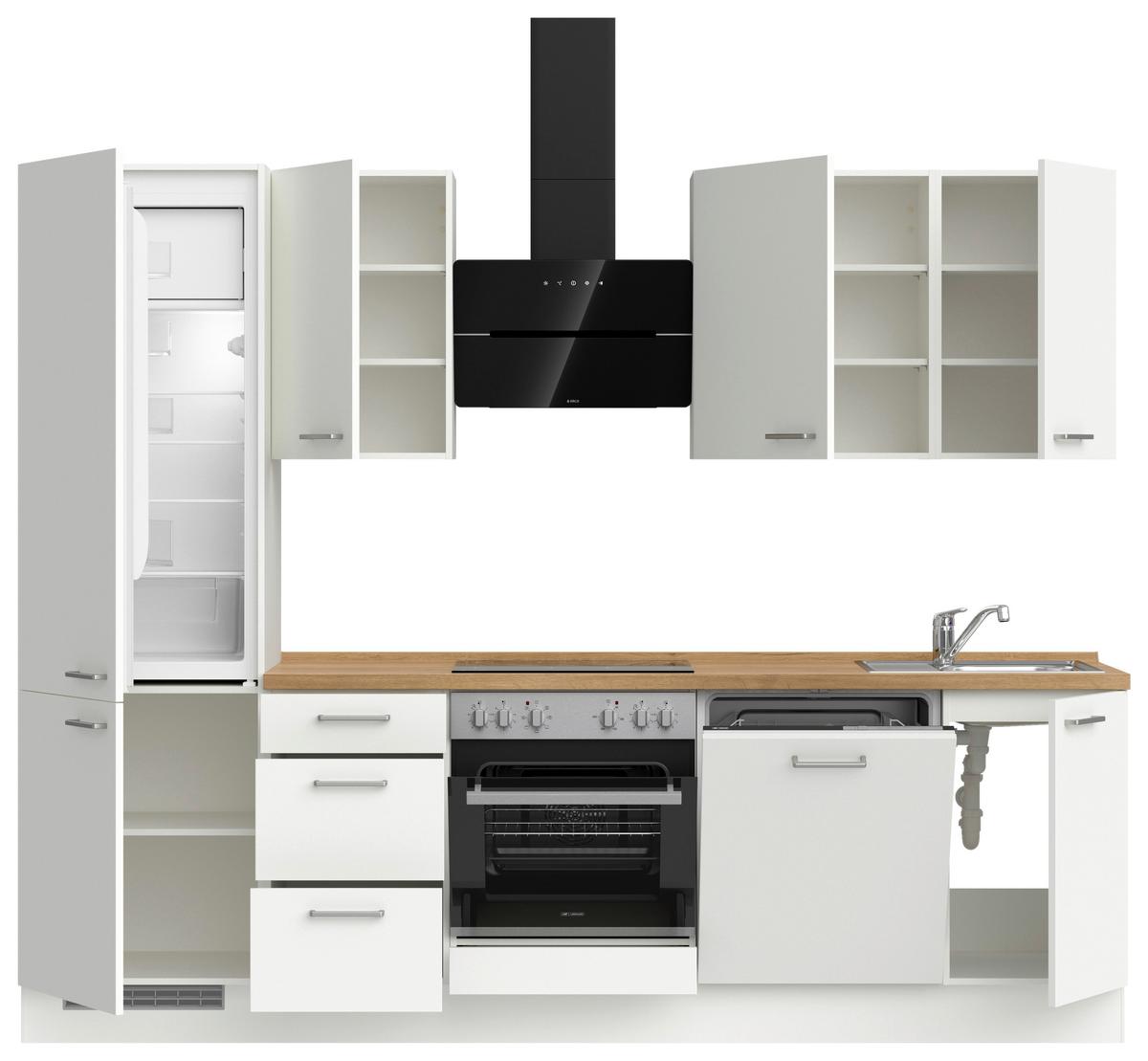 Küchenblock Touch High m. Geräten Weiß - Edelstahlfarben/Eichefarben, MODERN, Holzwerkstoff/Metall (270cm) - Nobilia