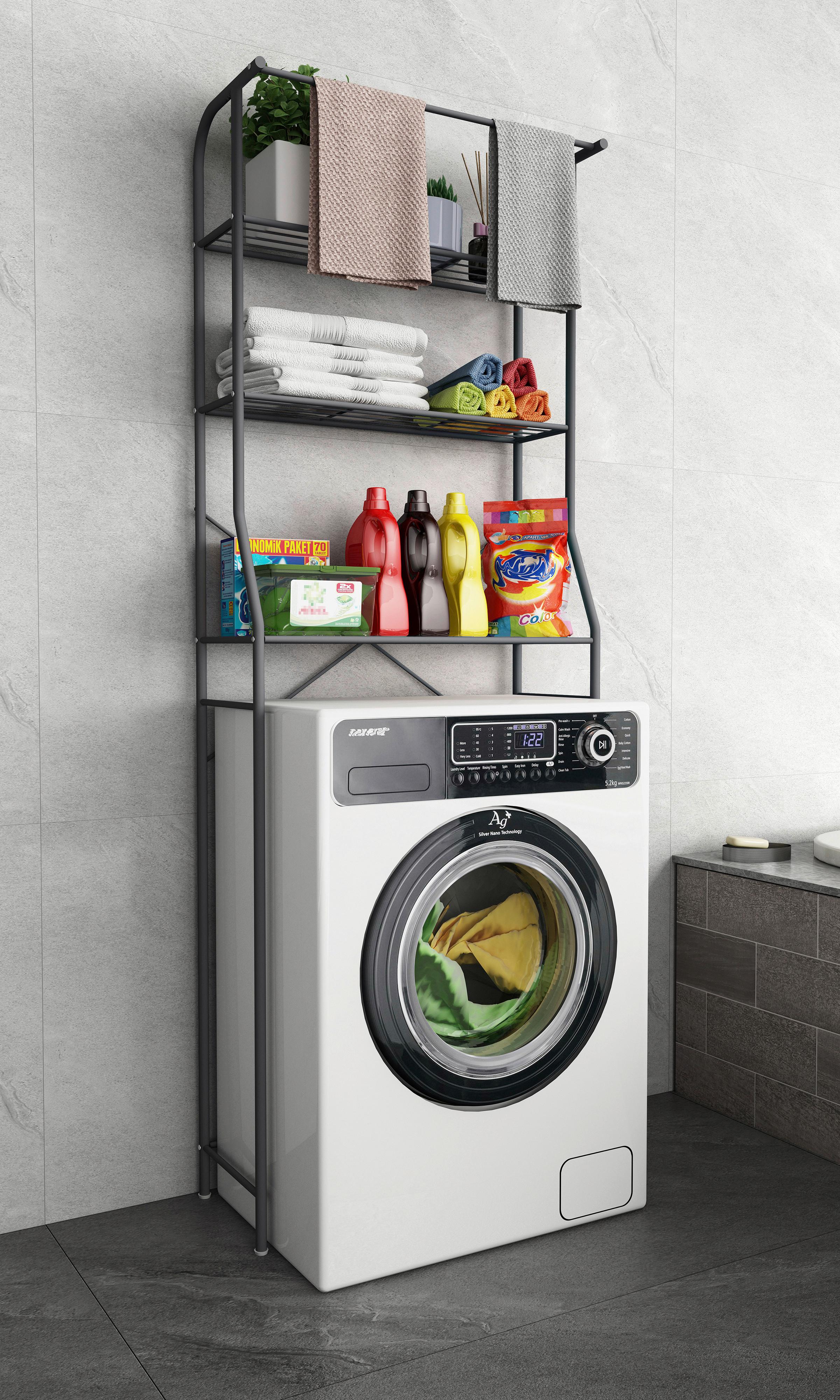 Waschmaschinenschrank TUBAS L Schwarz ca. 60x167x24cm - Schwarz, MODERN, Kunststoff/Metall (60/167/24cm) - MID.YOU
