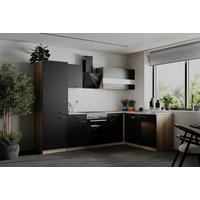 Eckküche Merle o. Geräte ca. 280x172cm Schwarz - Edelstahlfarben/Eichefarben, Basics, Holzwerkstoff/Metall (280/172cm) - Respekta