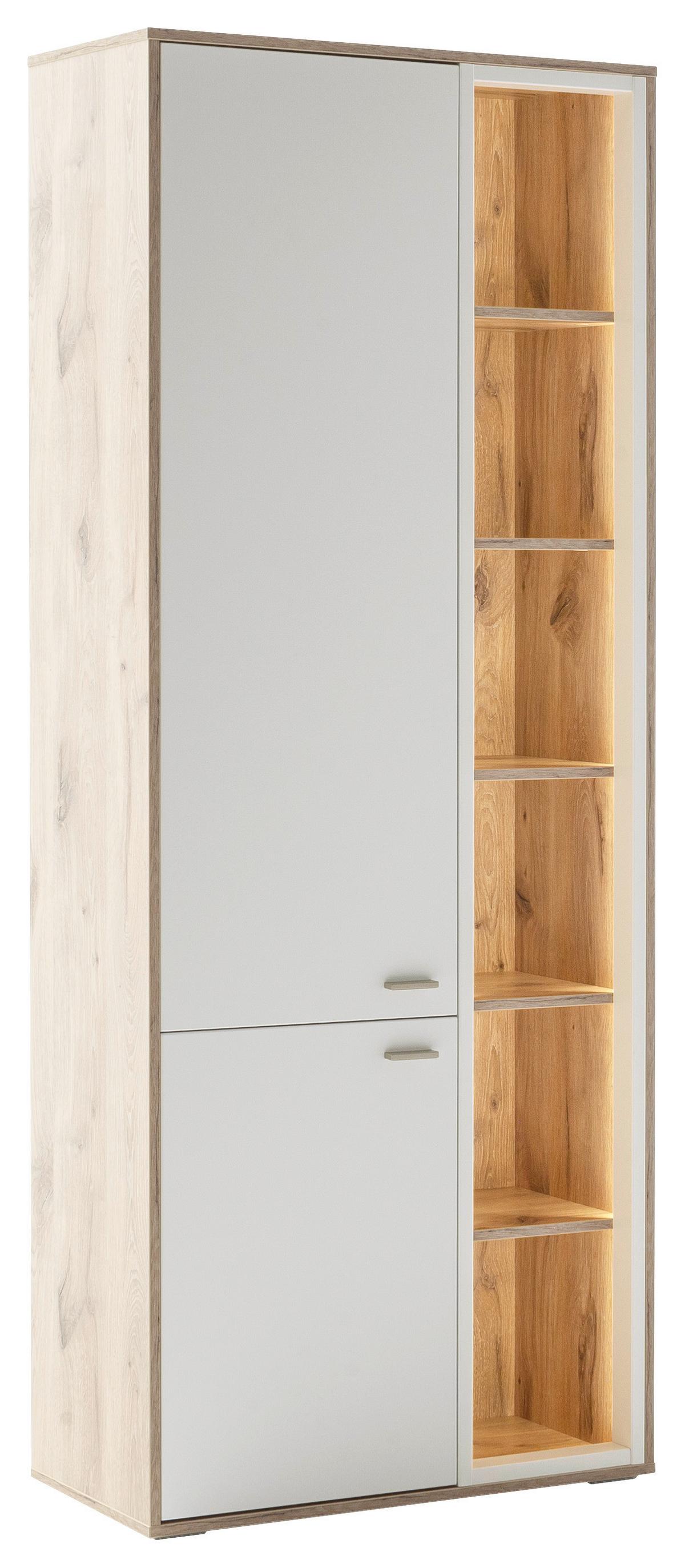 Vitrine Santerno Weiß/Eichefarben - Eichefarben/Weiß, KONVENTIONELL, Holzwerkstoff/Metall (78/197/37cm) - Mömax