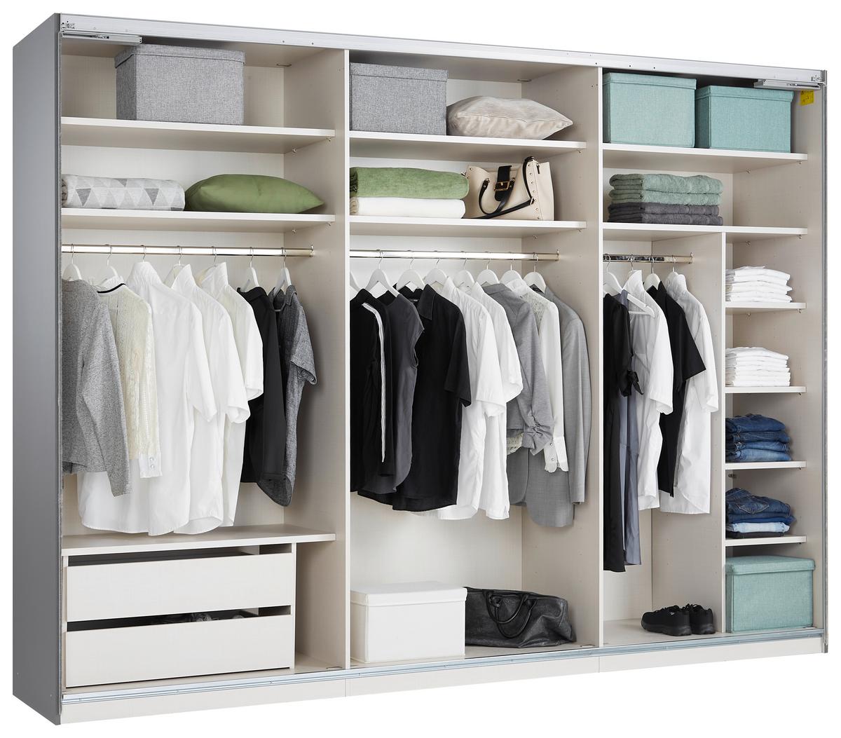 Schwebetürenschrank in Grau - Schwarz, MODERN, Glas/Holzwerkstoff (298/222/68cm) - Premium Living