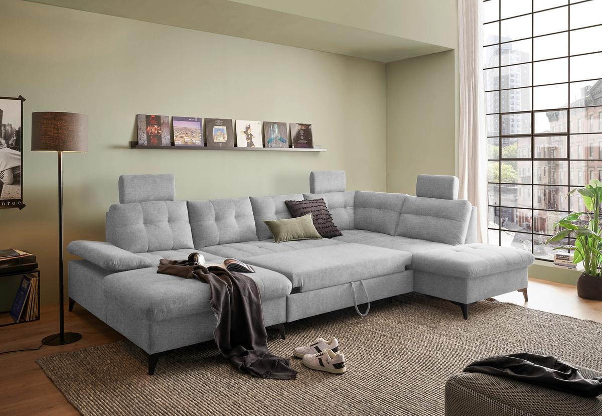 Wohnlandschaft Durban U ca. 170x324x218 cm Hellgrau - Hellgrau/Schwarz, KONVENTIONELL, Kunststoff/Textil (170/324/218cm) - MID.YOU