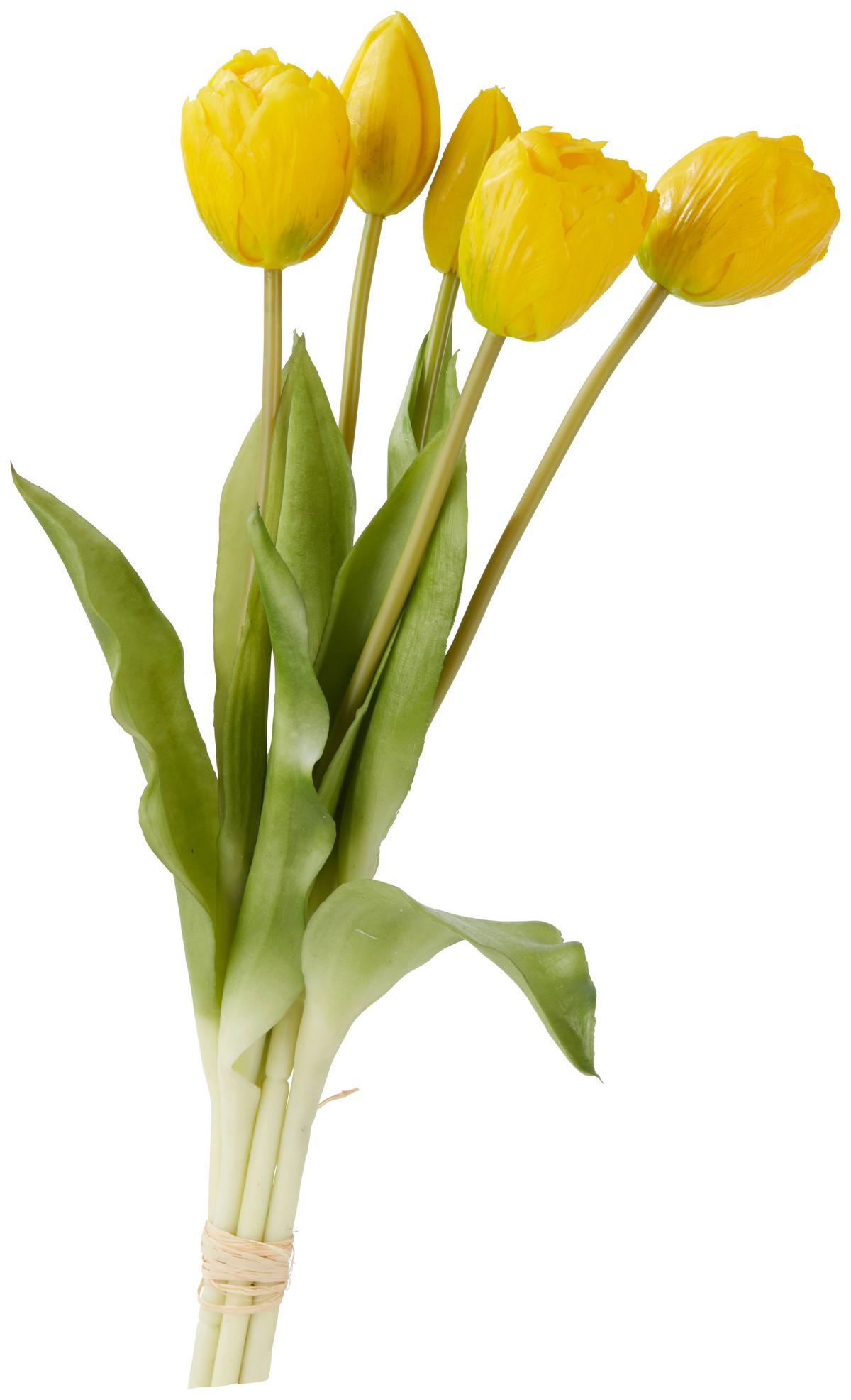 Művirág Tulipán - sárga/zöld, Romantik / Landhaus, műanyag/fém (39cm)