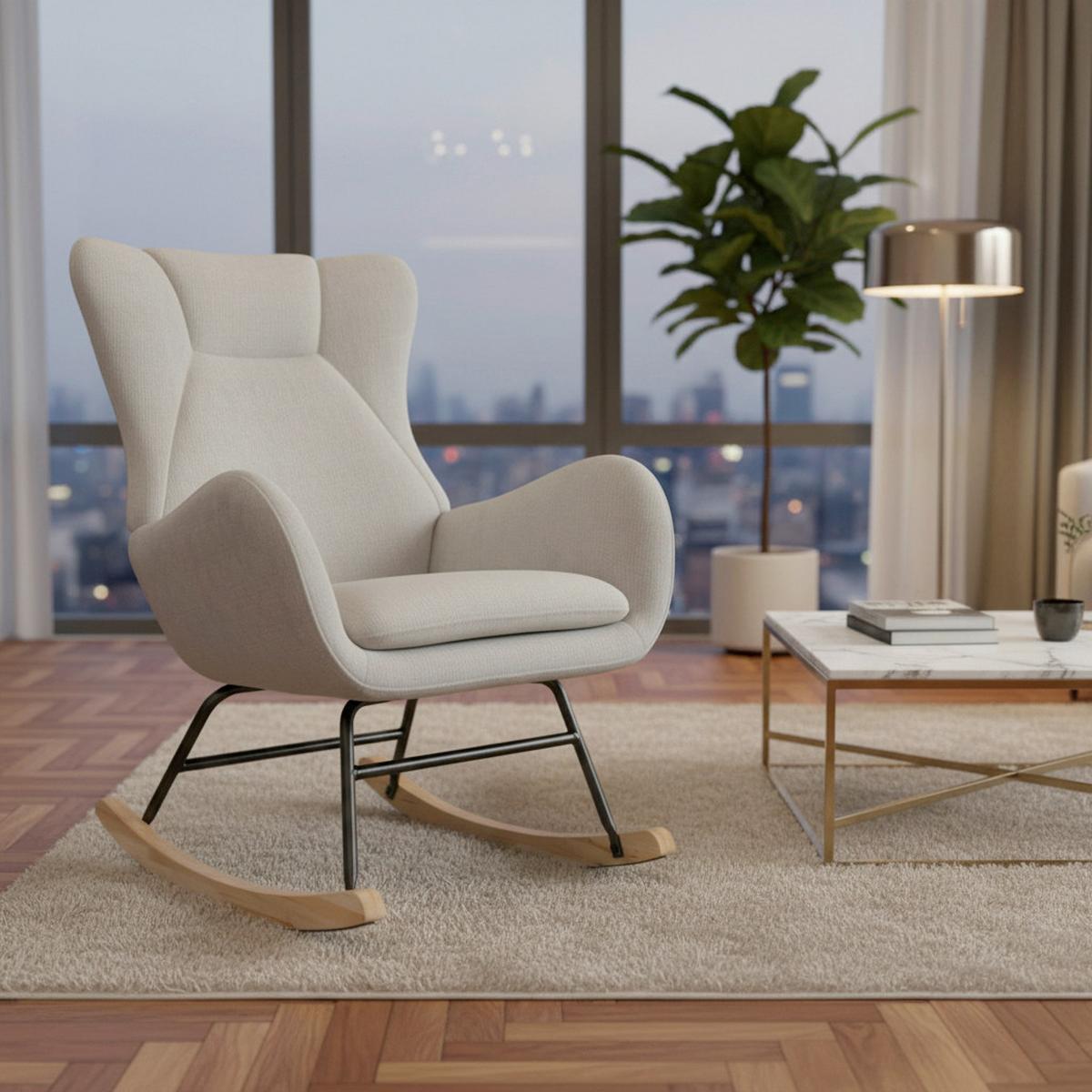 Schaukelsessel Emilio Chenille Hellgrau - Hellgrau/Naturfarben, MODERN, Holz/Textil (68/92/87cm) - Bessagi Home