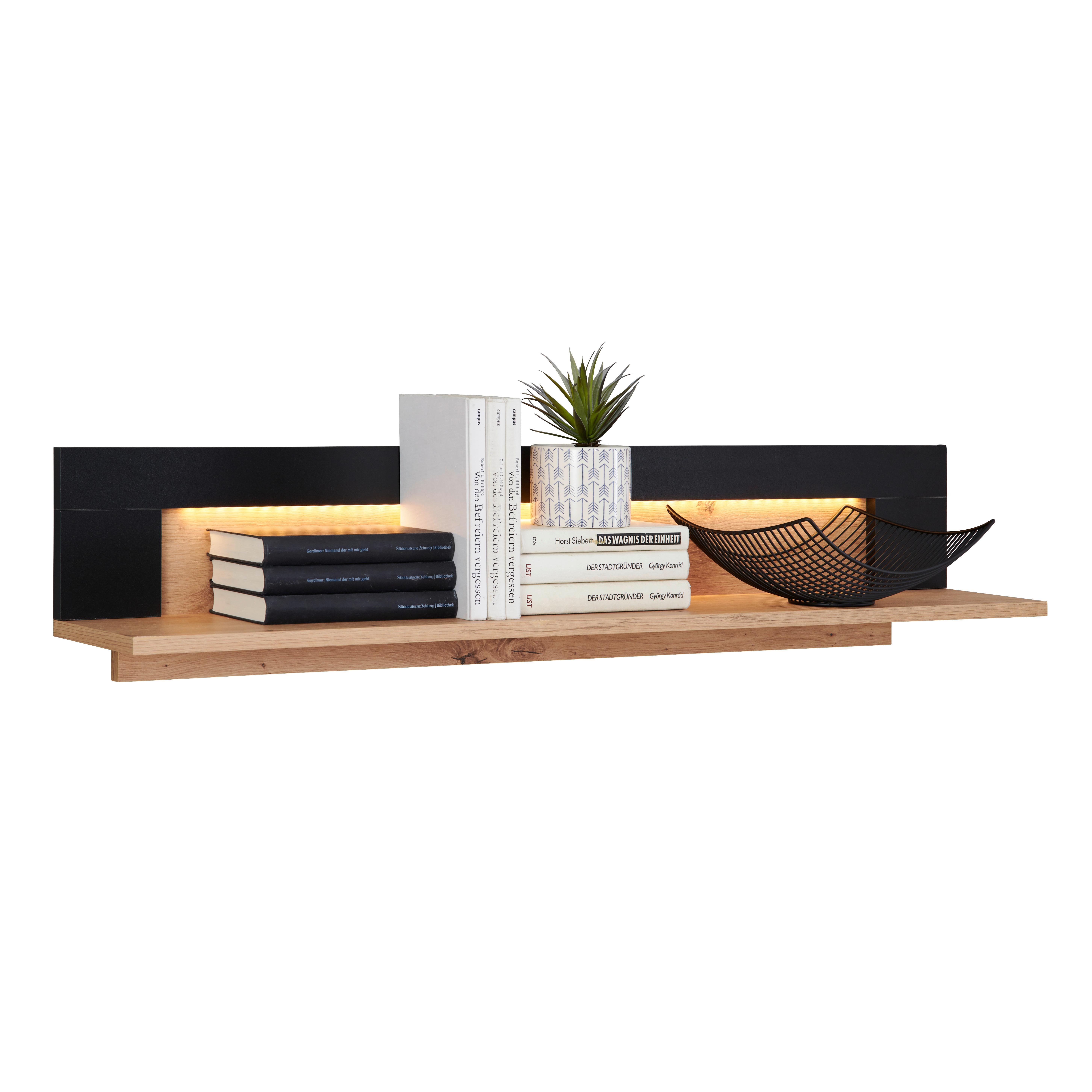 Zidna Polica Nyon - boje hrasta/crna, Moderno, drvni materijal (110/23/19,6cm) - Modern Living