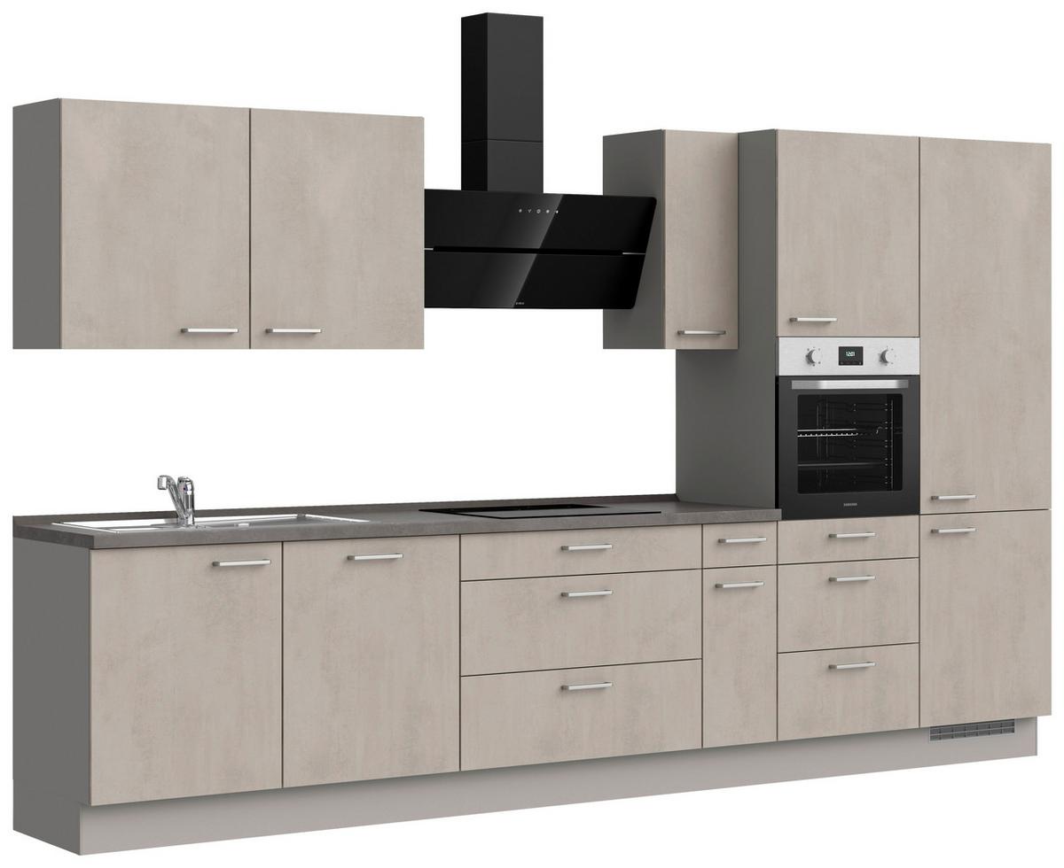 Küchenblock Riva High m. Geräten Grau - Schieferfarben/Edelstahlfarben, MODERN, Holzwerkstoff/Metall (360cm) - Nobilia