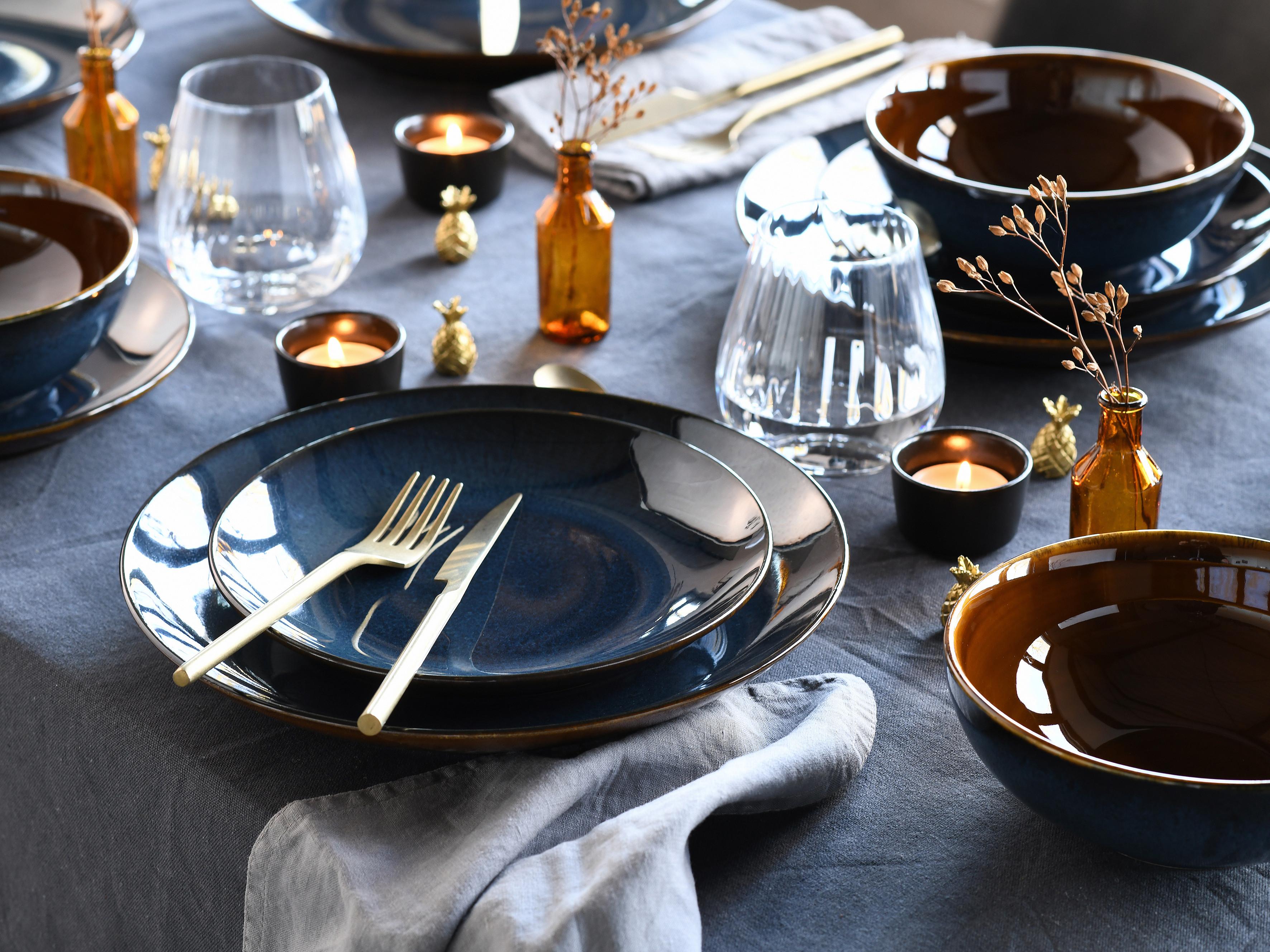 Jedilni Servis Mallorca, 12-Delni - modra/rjava, Basics, keramika - Creatable