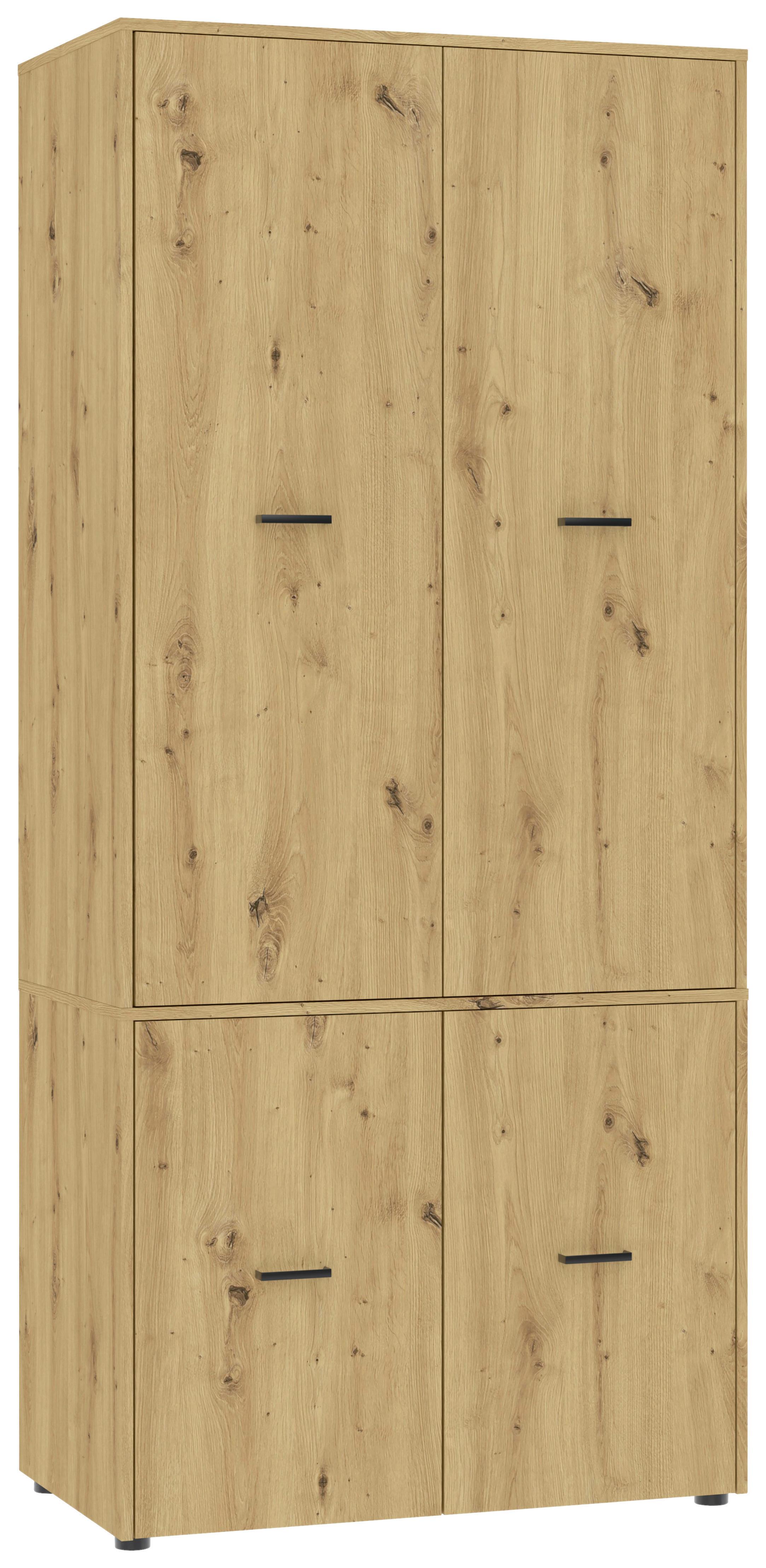 Kleiderschrank Kivo Eiche Artisan - Schwarz/Eiche Artisan, Basics, Holzwerkstoff/Kunststoff (90/199,6/52,1cm) - Based