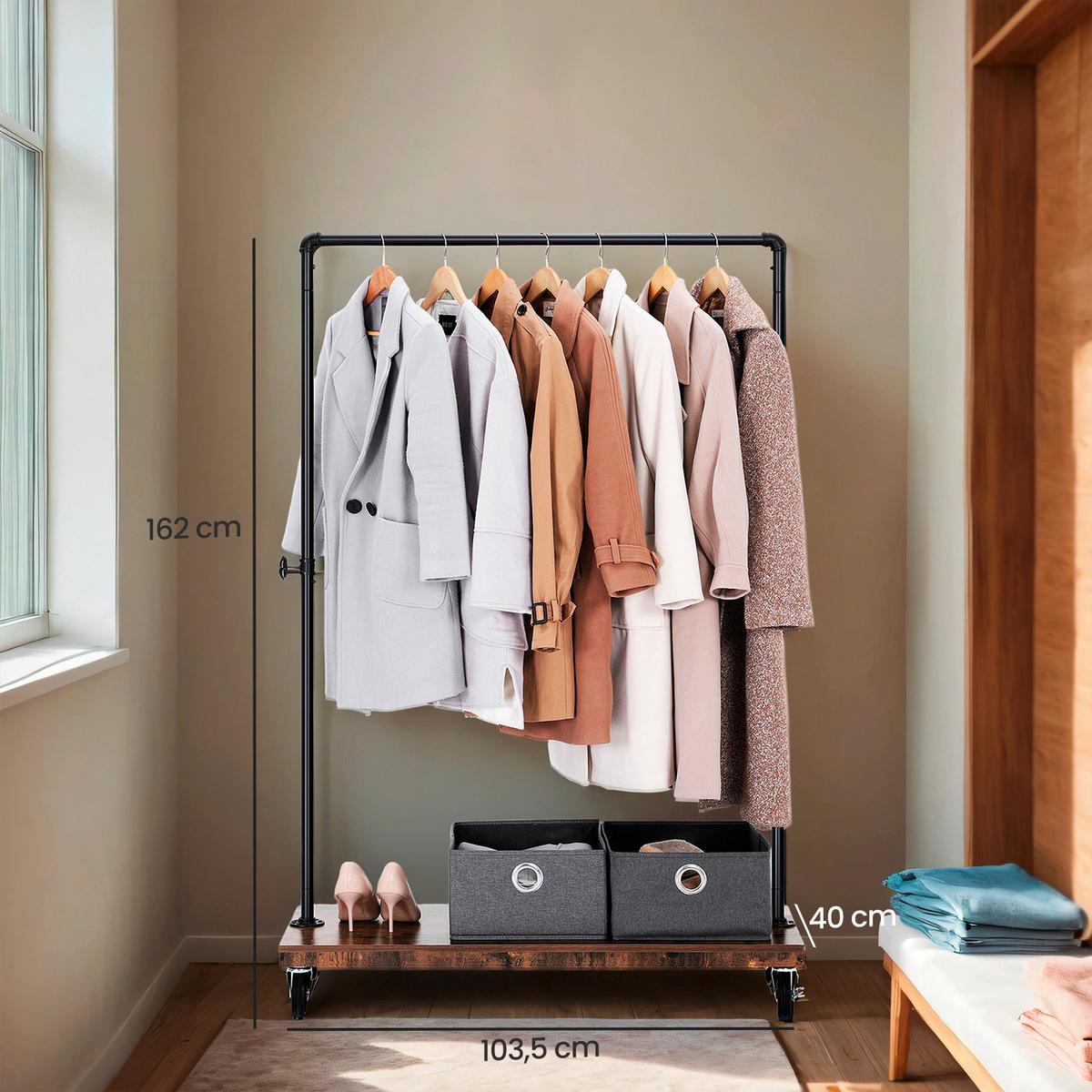 KLEIDERWAGEN HSR65BXV2 - Schwarz/Braun, Trend, Holzwerkstoff/Metall (104.5/160/40cm) - MID.YOU