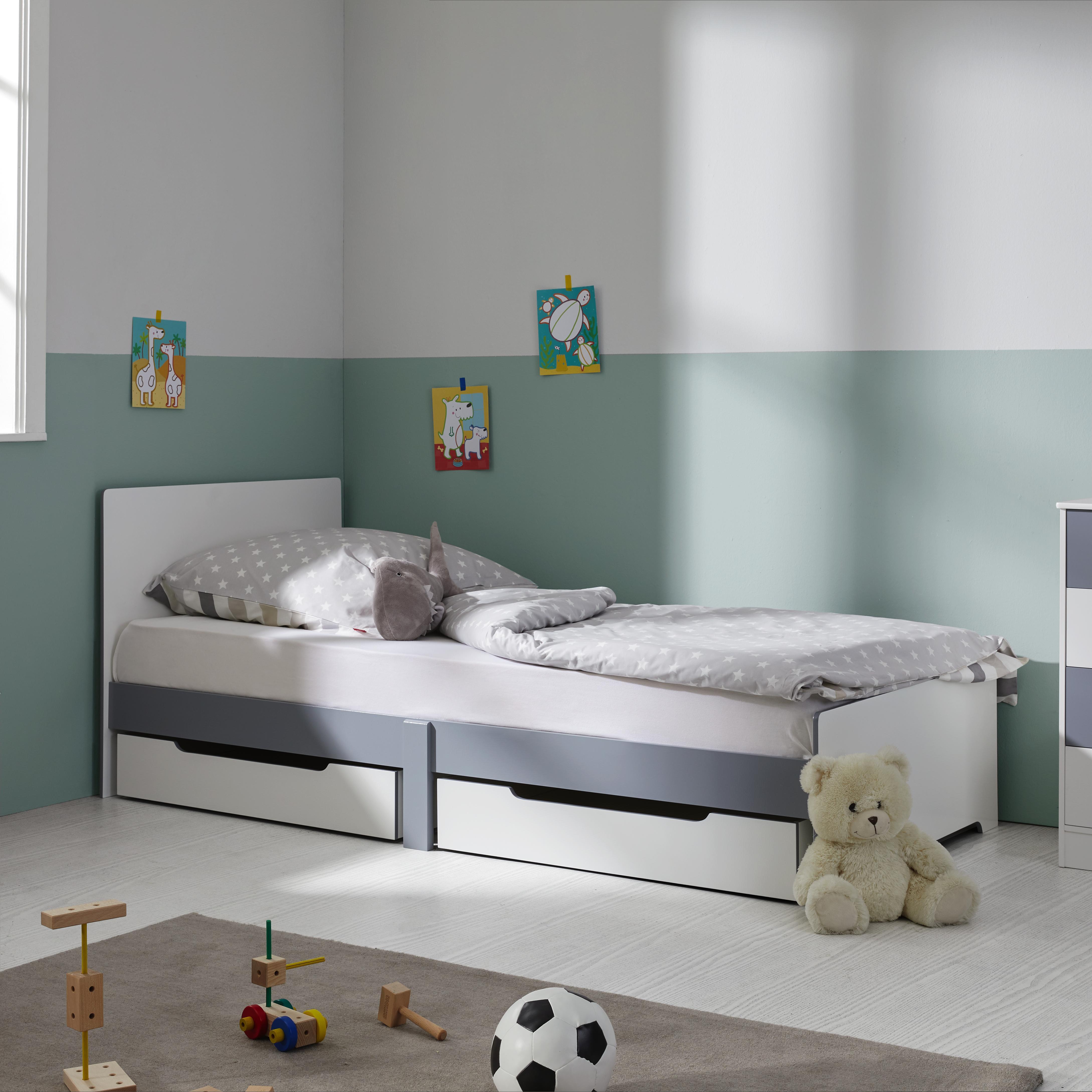 KINDER-/JUNIORBETT in Weiß/Hellgrau 'Brian' - Hellgrau/Weiß, MODERN, Holz (96/80/203cm) - Bessagi Kids