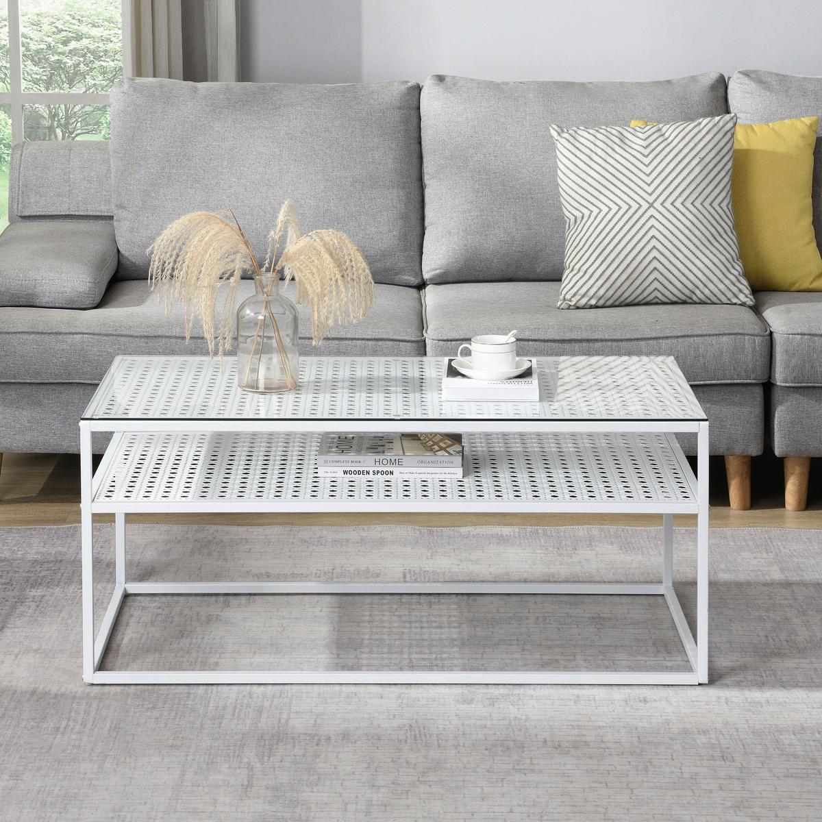 Couchtisch Wl7.328 - Weiss, Design, Glas/Metall (100/50/45cm) - MID.YOU
