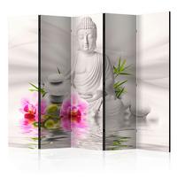 Paravan Buddha And Orchids I, 5-Delni, Dvostranski - pink/svetlo siva, Basics, tekstil/les (225/172/3cm) - artgeist