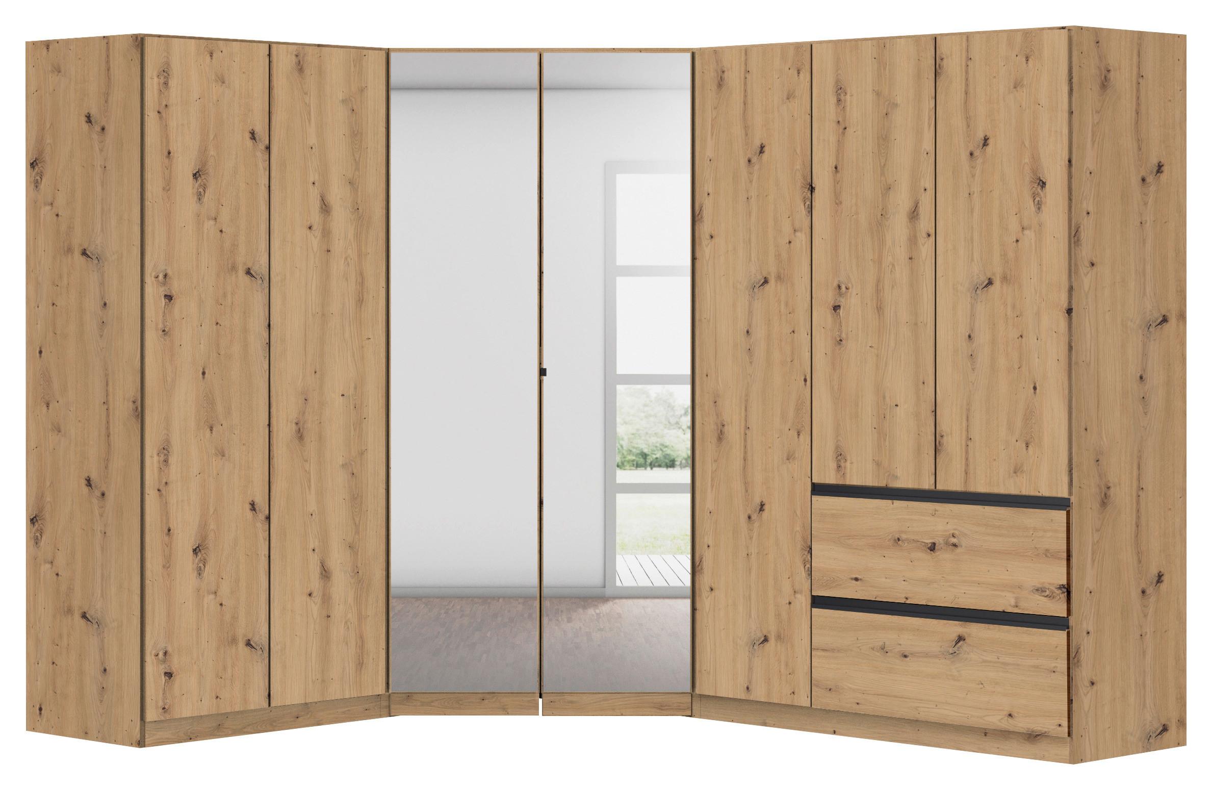 Kotna Omara Za Oblačila Costa, Barva Hrasta - barve kroma/siva, Moderno, leseni material (208/197/253cm) - Rauch Möbel