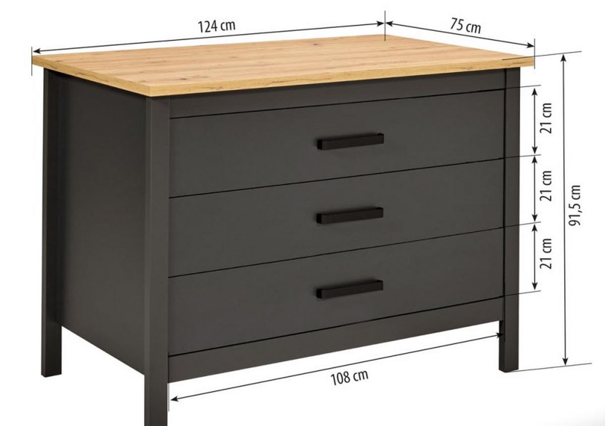 Kücheninsel Venet, Anthrazit/Artisan Eiche - Anthrazit/Schwarz, ROMANTIK / LANDHAUS, Holzwerkstoff/Metall (124/91/75cm) - Mömax