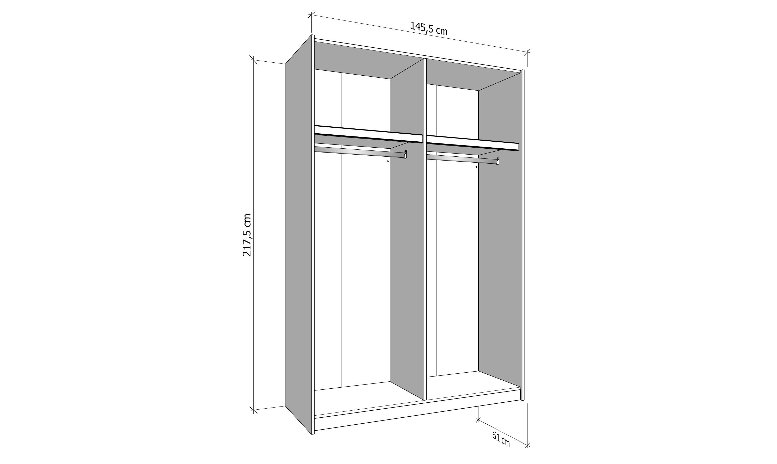 GARDEROB MED SKJUTDÖRRAR GARD 150 -TOP- - svart/kashmir, Klassisk, metall/trämaterial (146/217/61cm) - Mömax