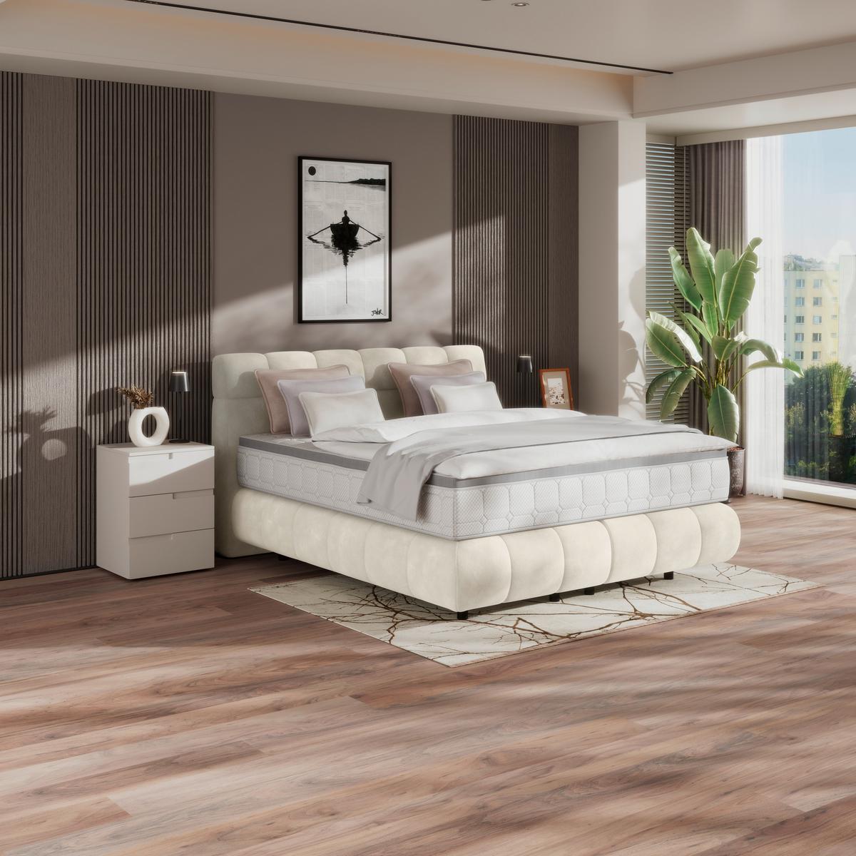 Boxspring Krevet Nobu - crna/boje šampanjca, Trend, drvo/tekstil (160/200cm) - Premium Living