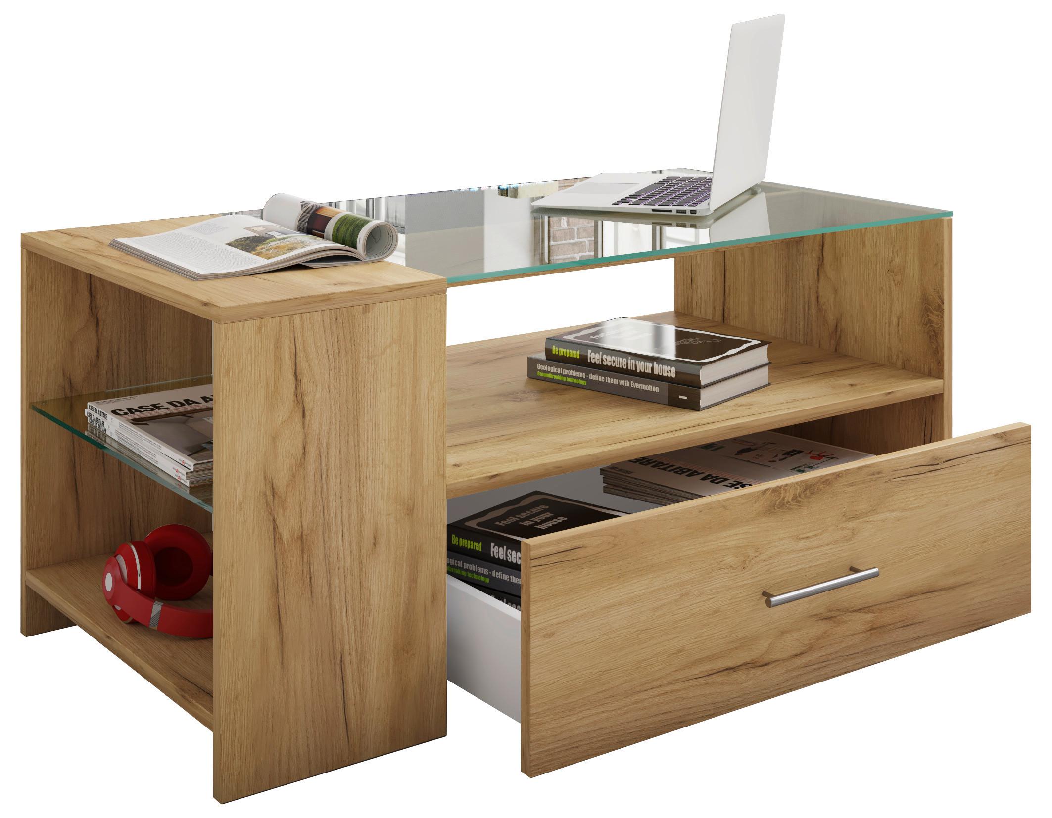 Couchtisch Tindala Honigeiche - Eichefarben/Honig, Basics, Glas/Holzwerkstoff (50/100/45cm) - MID.YOU
