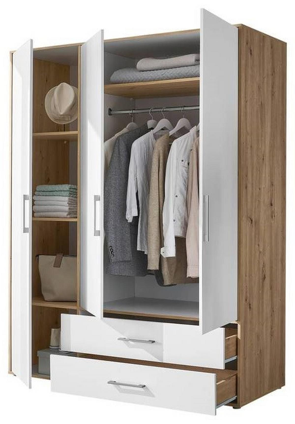 Kleiderschrank Lembo Weiß/Eiche Artisan - Alufarben/Weiß, KONVENTIONELL, Holzwerkstoff/Kunststoff (155/195/60cm) - Based