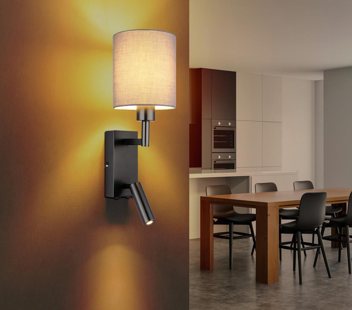 Led Zidna Svjetiljka Zamora - siva/crni krom, Konvencionalno, metal/tekstil (15/45,5cm) - Globo