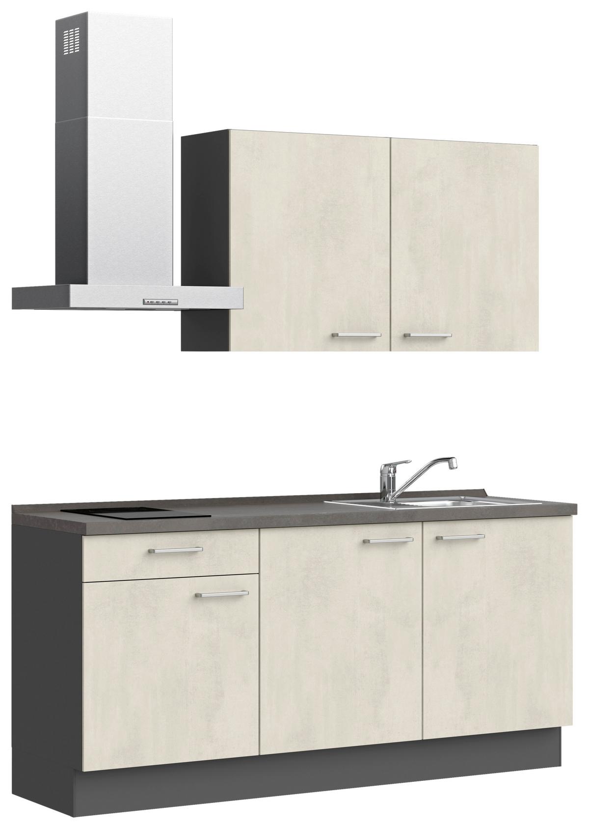 Küchenblock Riva Low m. Geräten Weiß - Schieferfarben/Edelstahlfarben, MODERN, Holzwerkstoff/Metall (180cm) - Nobilia