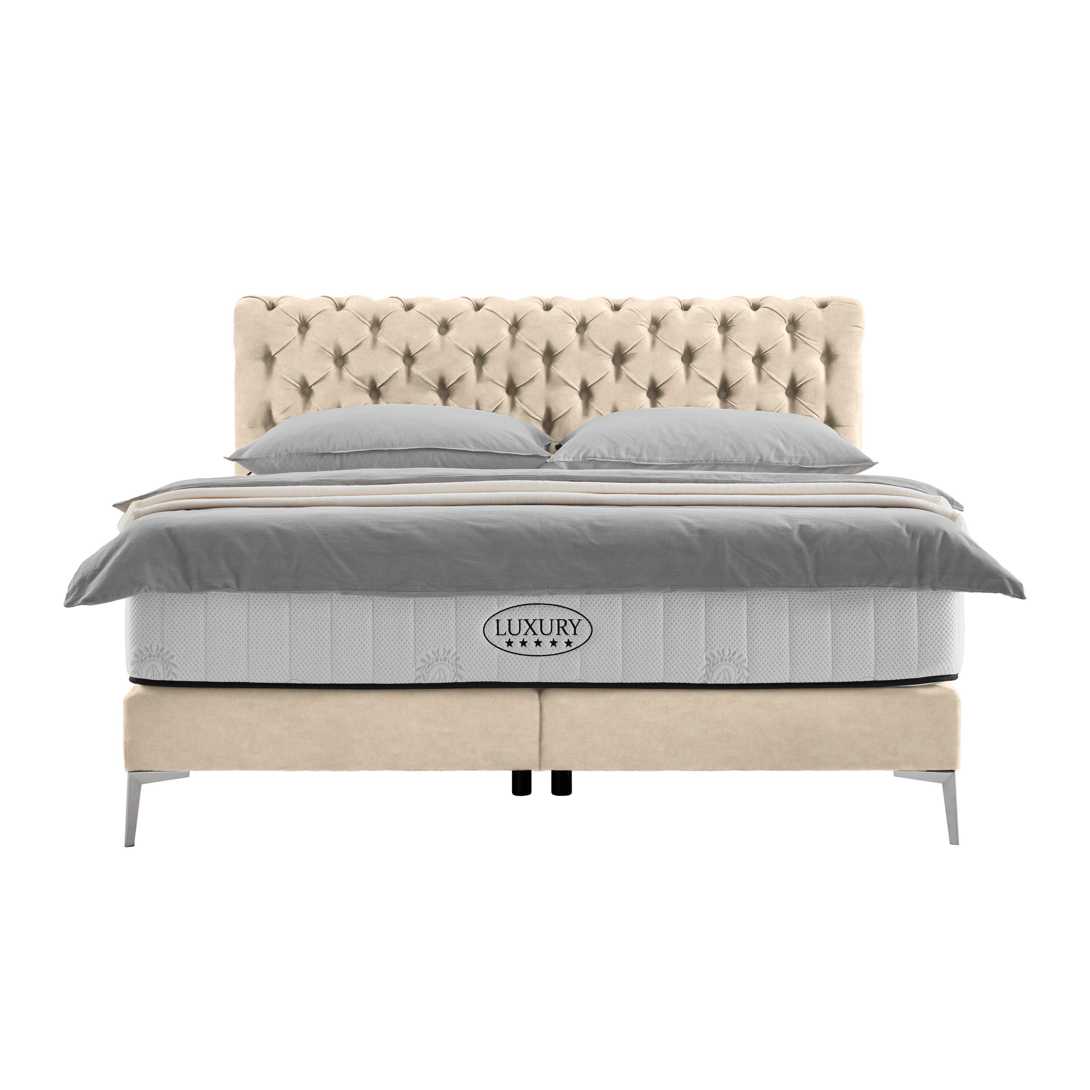 Boxspringbett Queen in Sahara ca. 180x200cm - Chromfarben/Goldfarben, KONVENTIONELL, Textil (180/200cm) - Premium Living