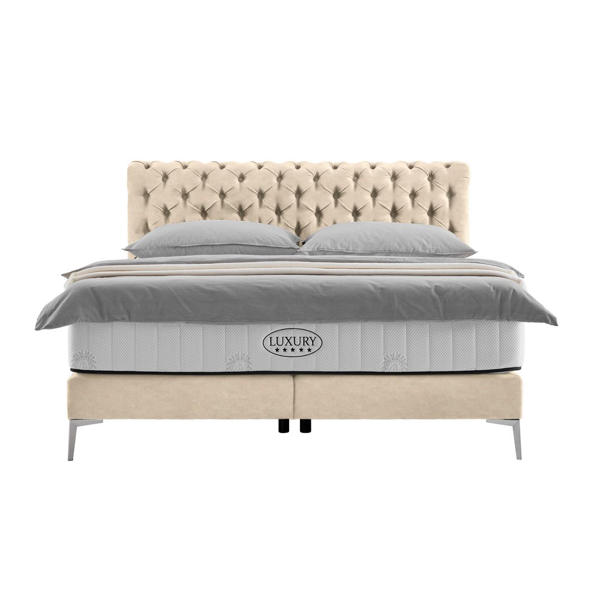 Boxspringbett Queen in Sahara ca. 180x200cm - Chromfarben/Goldfarben, KONVENTIONELL, Textil (180/200cm) - Premium Living