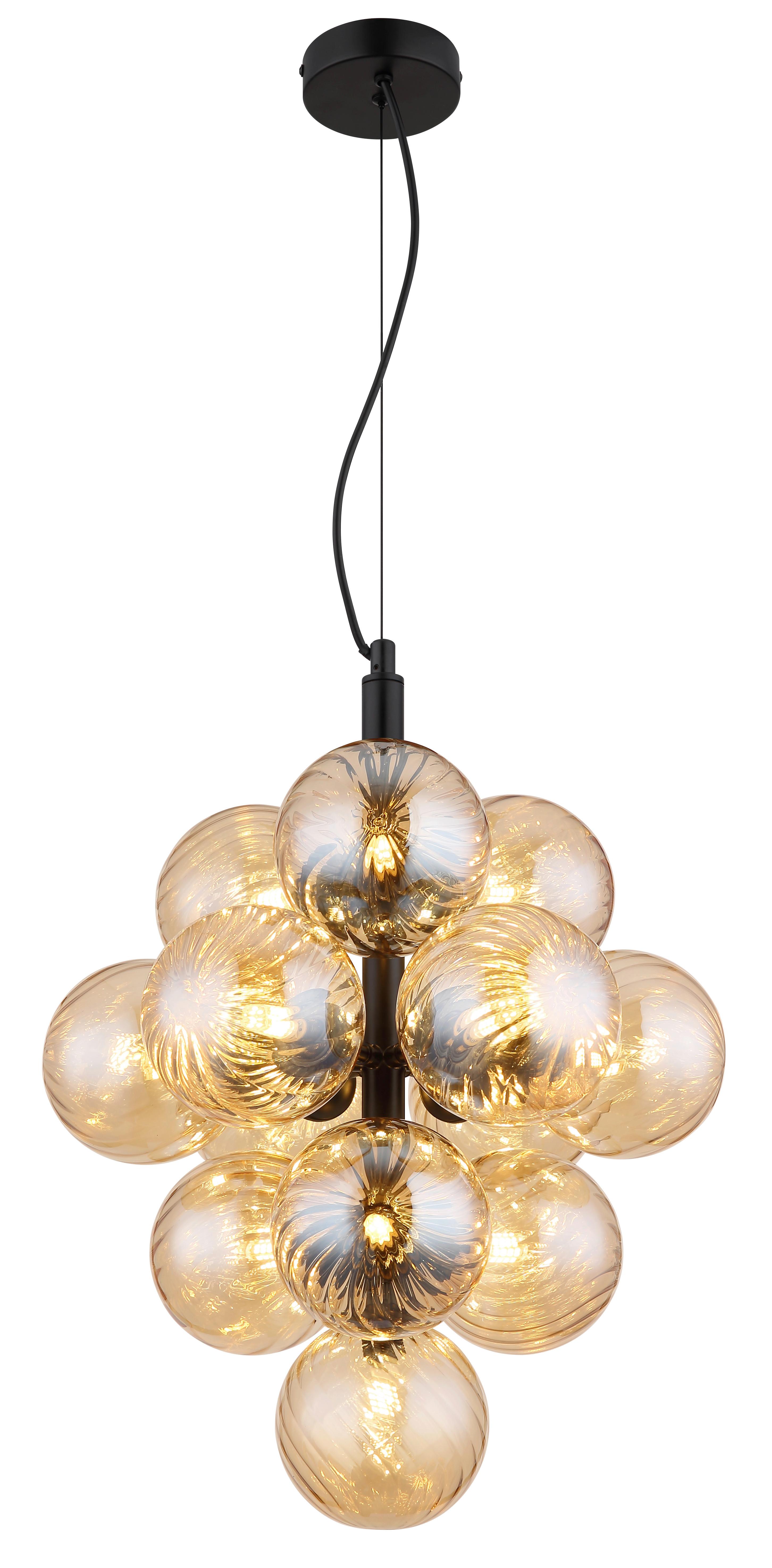 HÄNGELEUCHTE 56146H - Schwarzchrom/Orange, Design, Glas/Kunststoff (39,5/120cm) - Globo