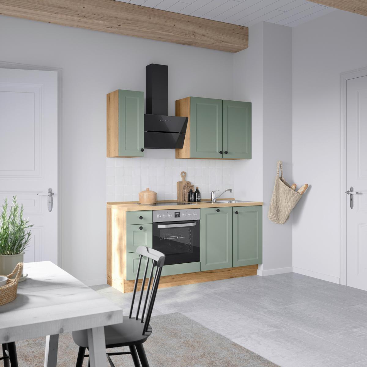 Küchenblock Casada High m. Geräten Schilfgrün - Schilfgrün/Eichefarben, MODERN, Holzwerkstoff/Metall (180cm) - Nobilia