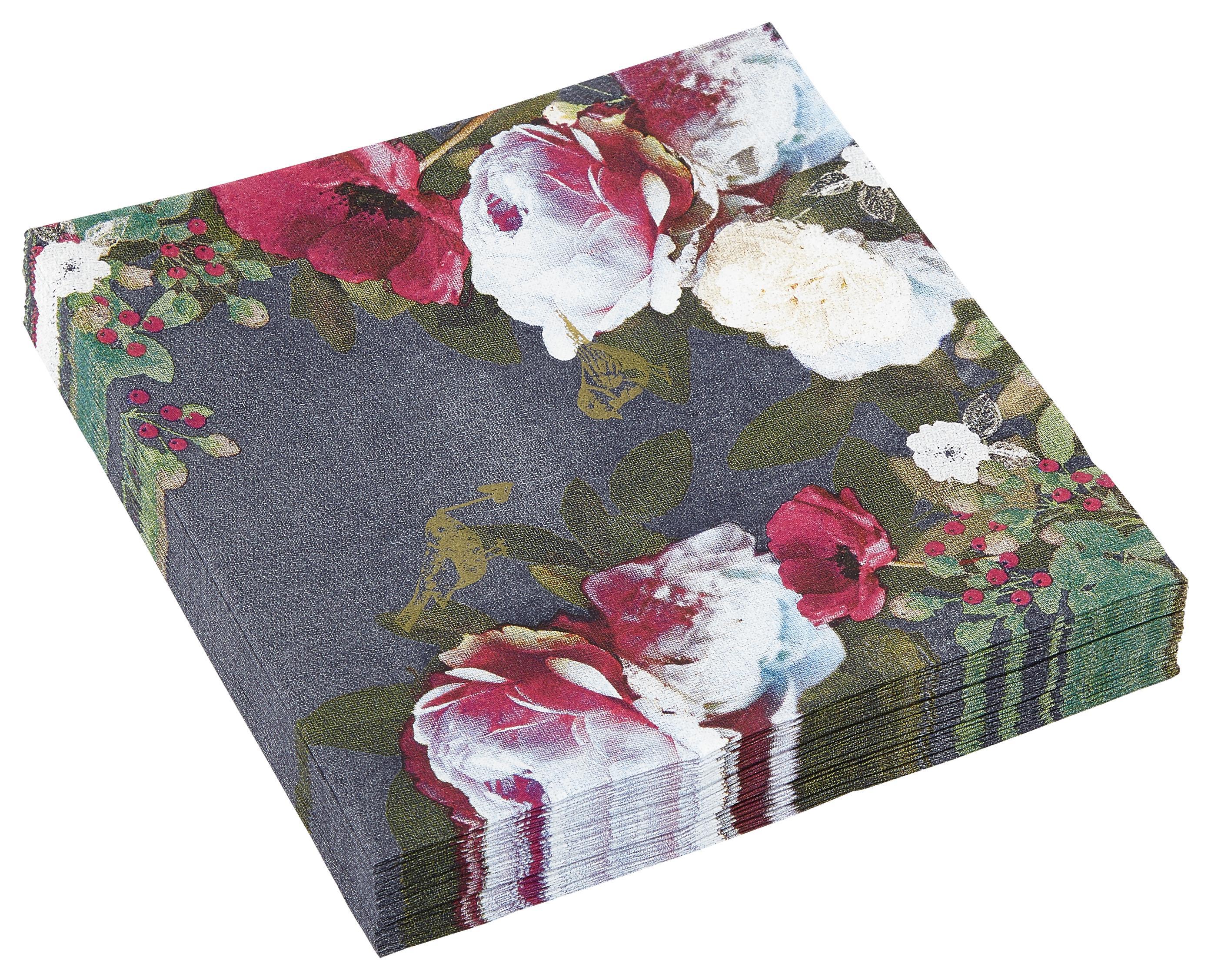 Serviette Mathilda Bunt - Dunkelgrün/Rosa, Design, Papier (33/33cm)