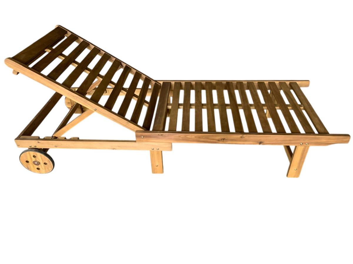 LEŻAK OGRODOWY TENERIFFA - kolor akacjowy/szary, Basics, drewno/tkanina (186/32/70cm) - Ambia Garden