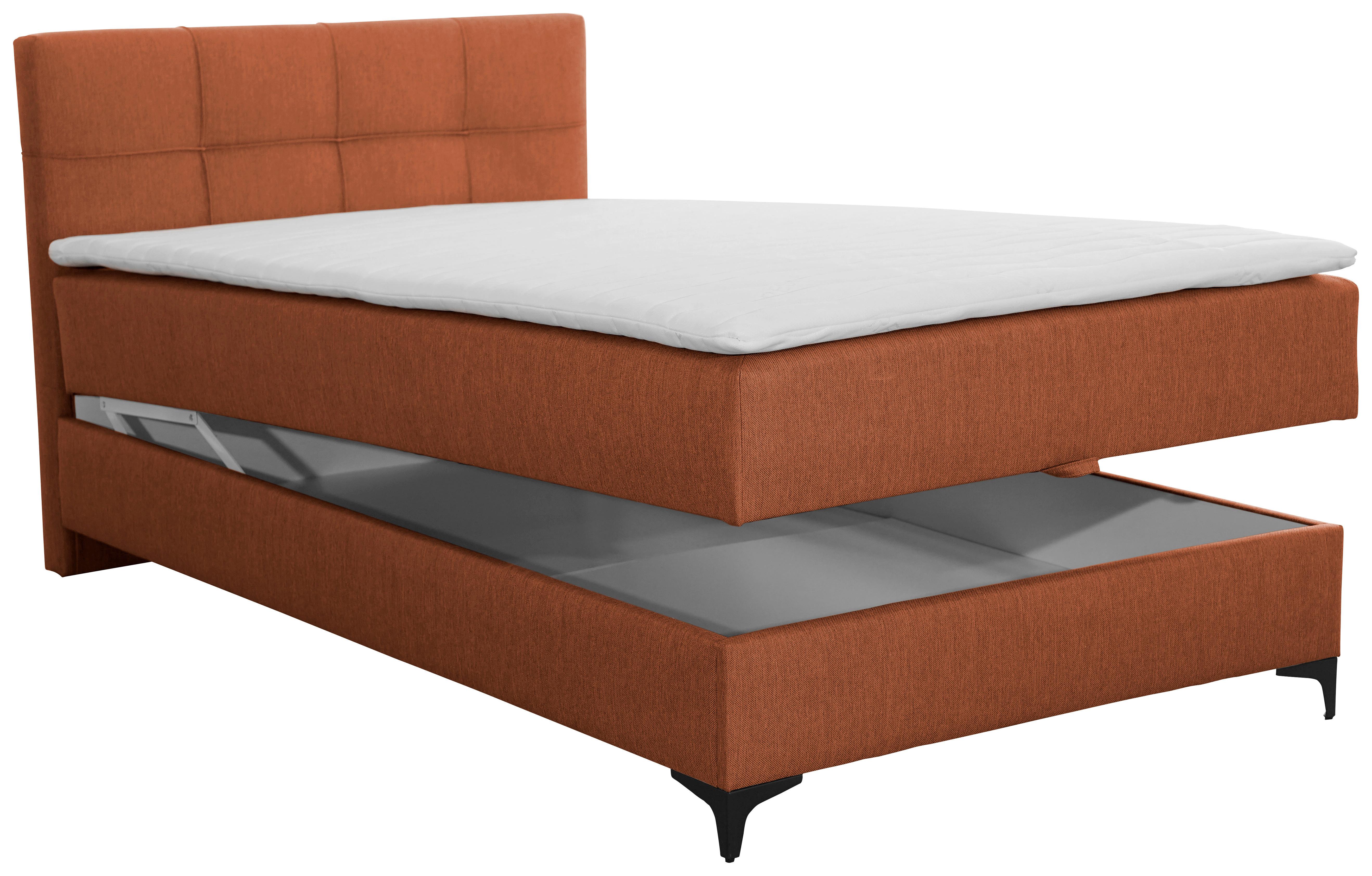 Oblazinjena Postelja Freddie, Opečnato Rjava, 120x200 - opečnato rjava/črna, Konvencionalno, kovina/tekstil (120/200cm) - Mömax