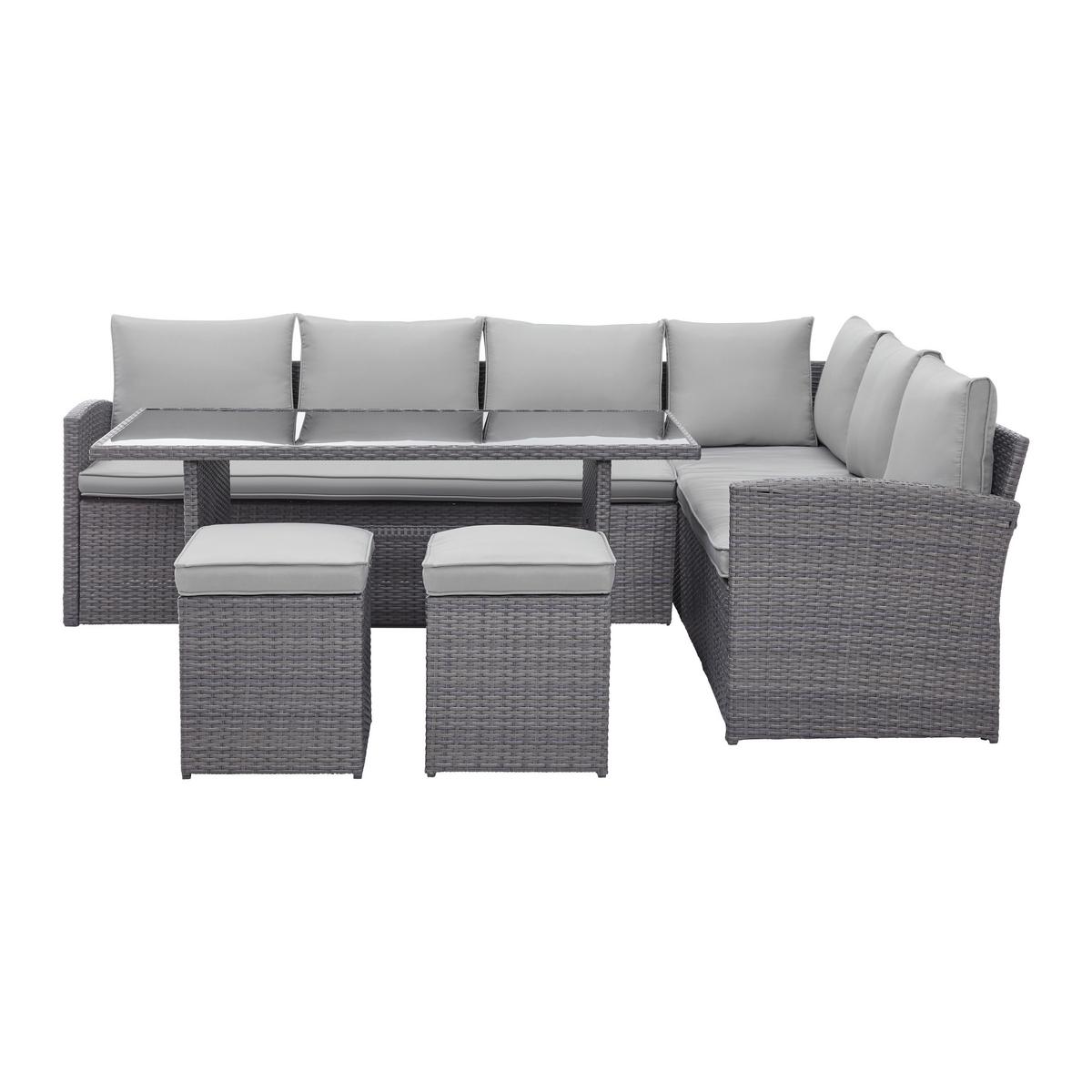 Loungegarnitur-Set Marrakesch 2 Grau aus Kunststoffgeflecht - Hellgrau/Schwarz, Modern, Glas/Kunststoff (240/70/181cm) - Mömax