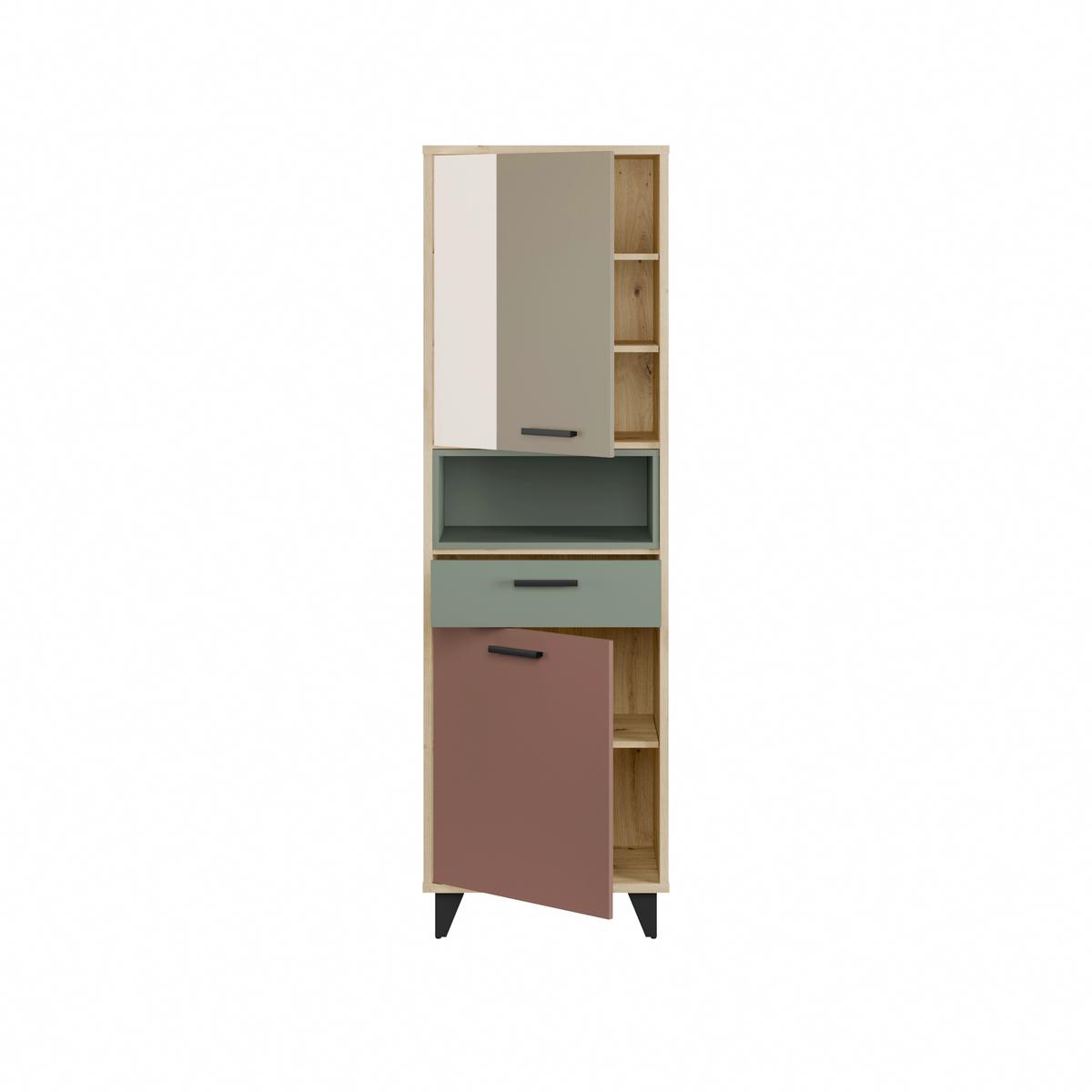 Regal Raven, Večbarvno - rjavosiva/črna, Design, umetna masa/leseni material (60/193/42cm) - Carryhome