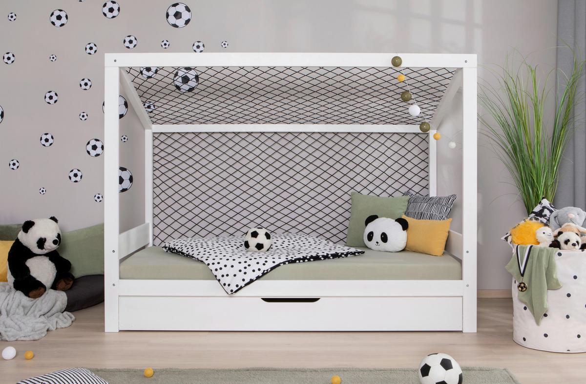 Raztegljva Postelja Soccer, Bela, Pravi Les, 90x200cm - bela, Moderno, tekstil/les (90/200cm) - MID.YOU