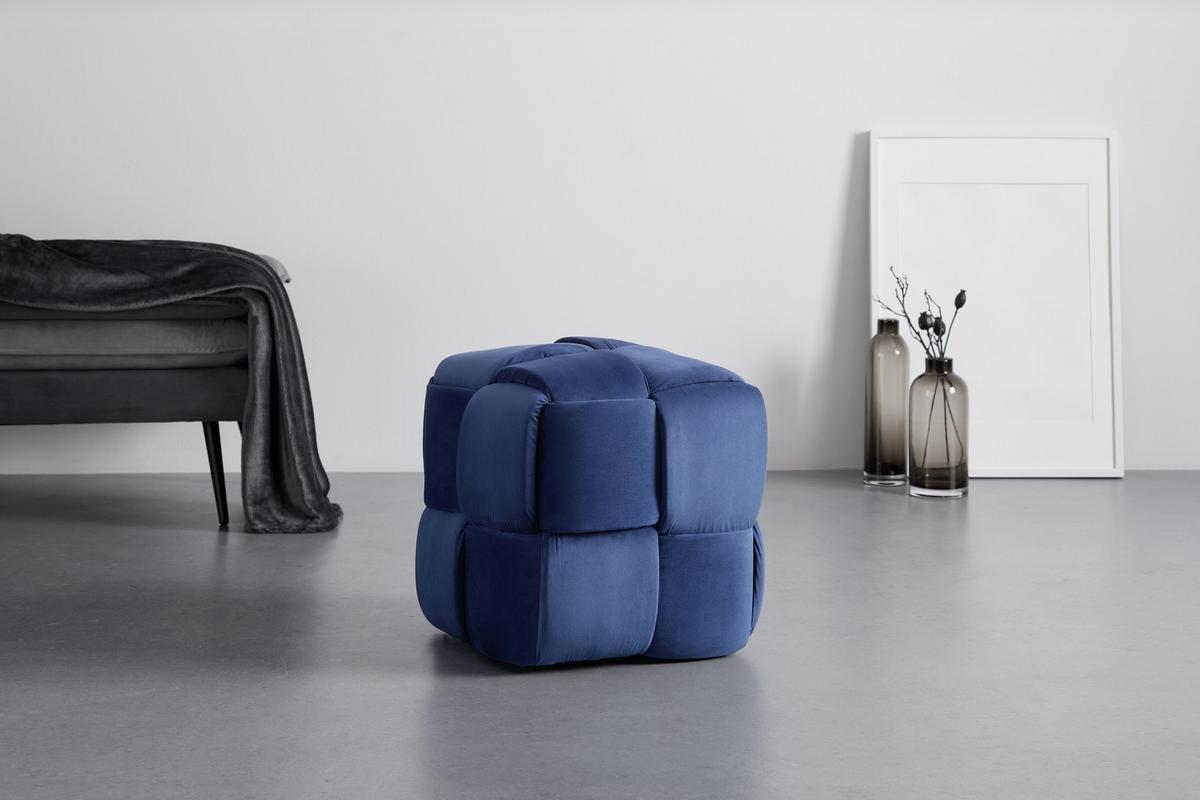 Hocker Ella Blau Samt - Blau/Schwarz, MODERN, Holz/Kunststoff (47/47/47cm) - Bessagi Home