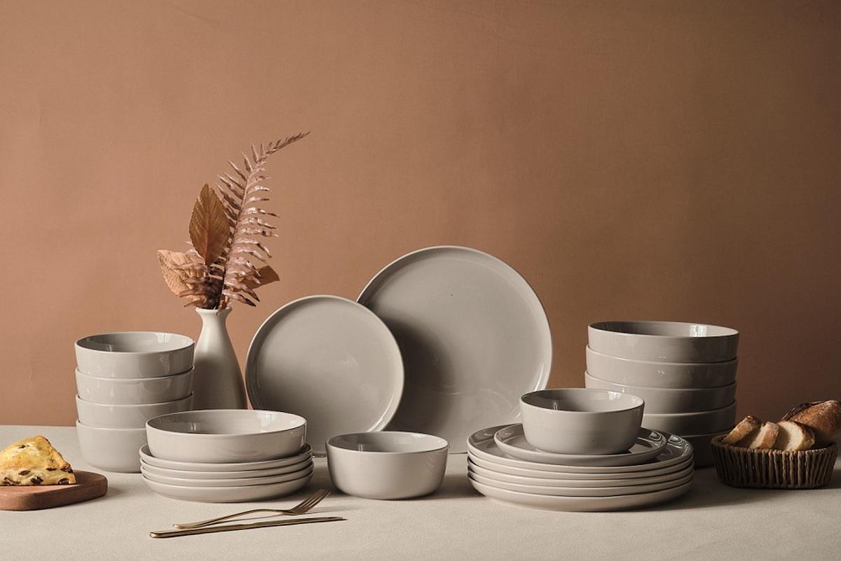 SERWIS OBIADOWO-ŚNIADANIOWY COLORI GRIGIO - szary, Trend, ceramika - Novel