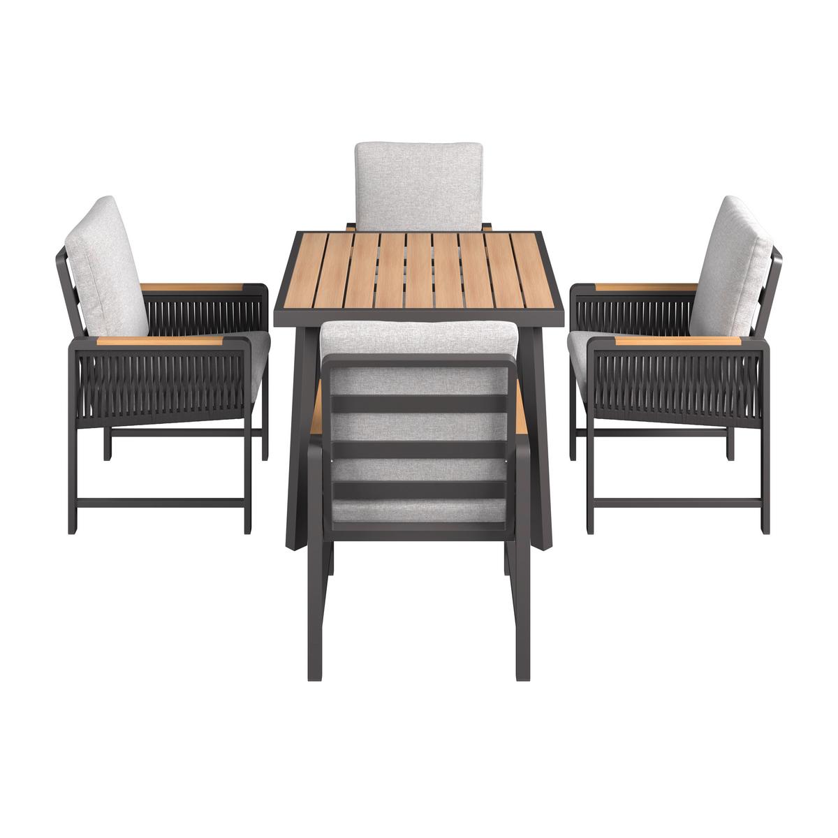 Gartentischgruppe Washington 1 Naturfarben/Grau, 5-teilig - Dunkelgrau/Naturfarben, Basics, Kunststoff/Textil (89/89/75cm)