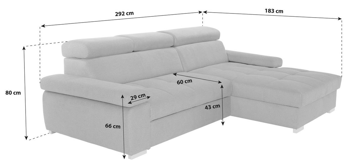 Kutna Garnitura Perry - srebrne boje, Design, tekstil/drvo (292/183cm) - Modern Living