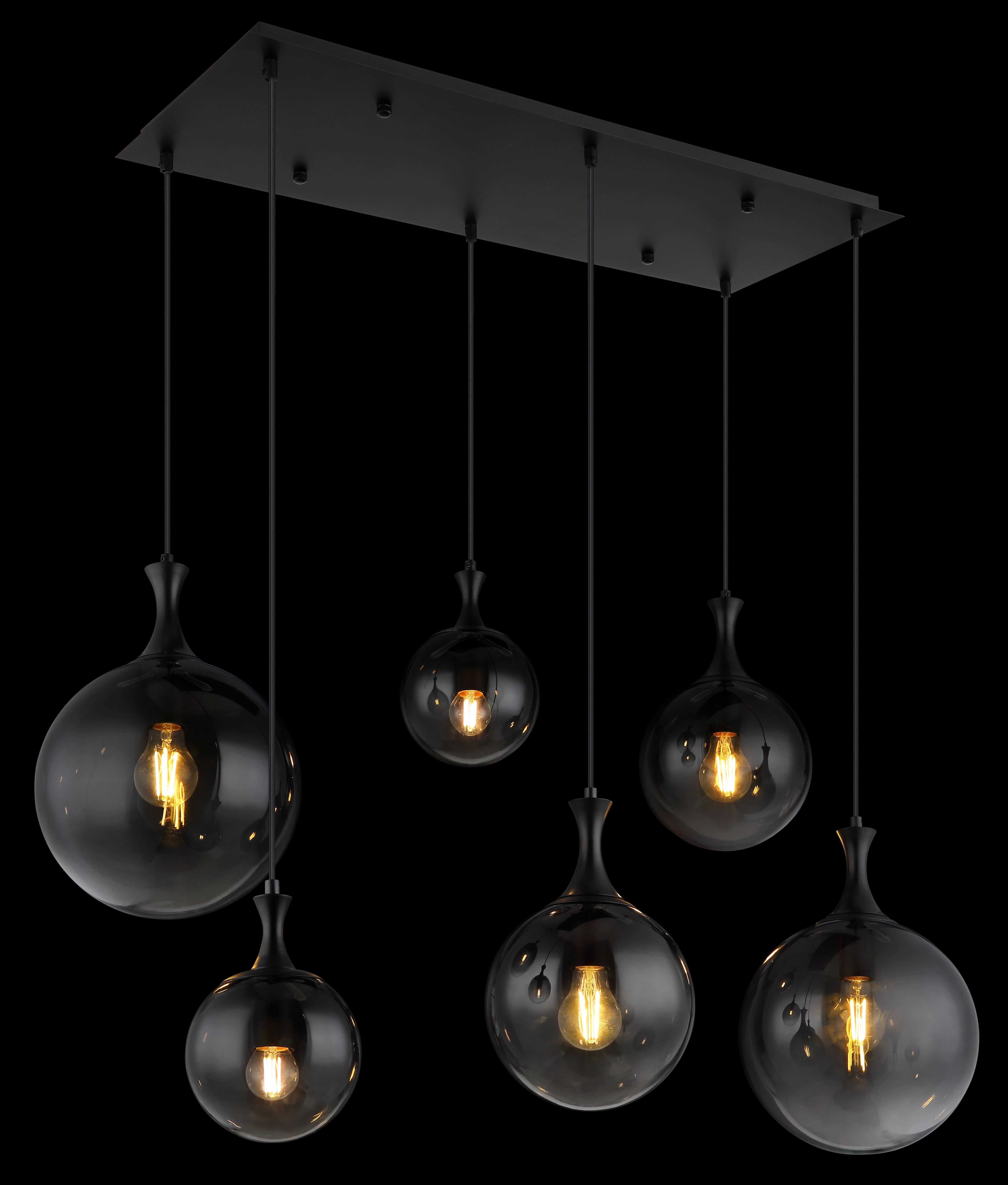 HÄNGELEUCHTE 15885-6H - Schwarz, Design, Glas/Kunststoff (97/48/141cm) - Globo