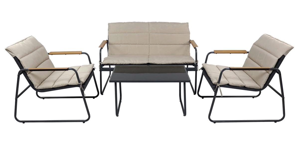 LOUNGEGARNITUR LEXILA 920577 4-TLG - Creme/Schwarz, Modern, Glas/Kunststoff - MID.YOU