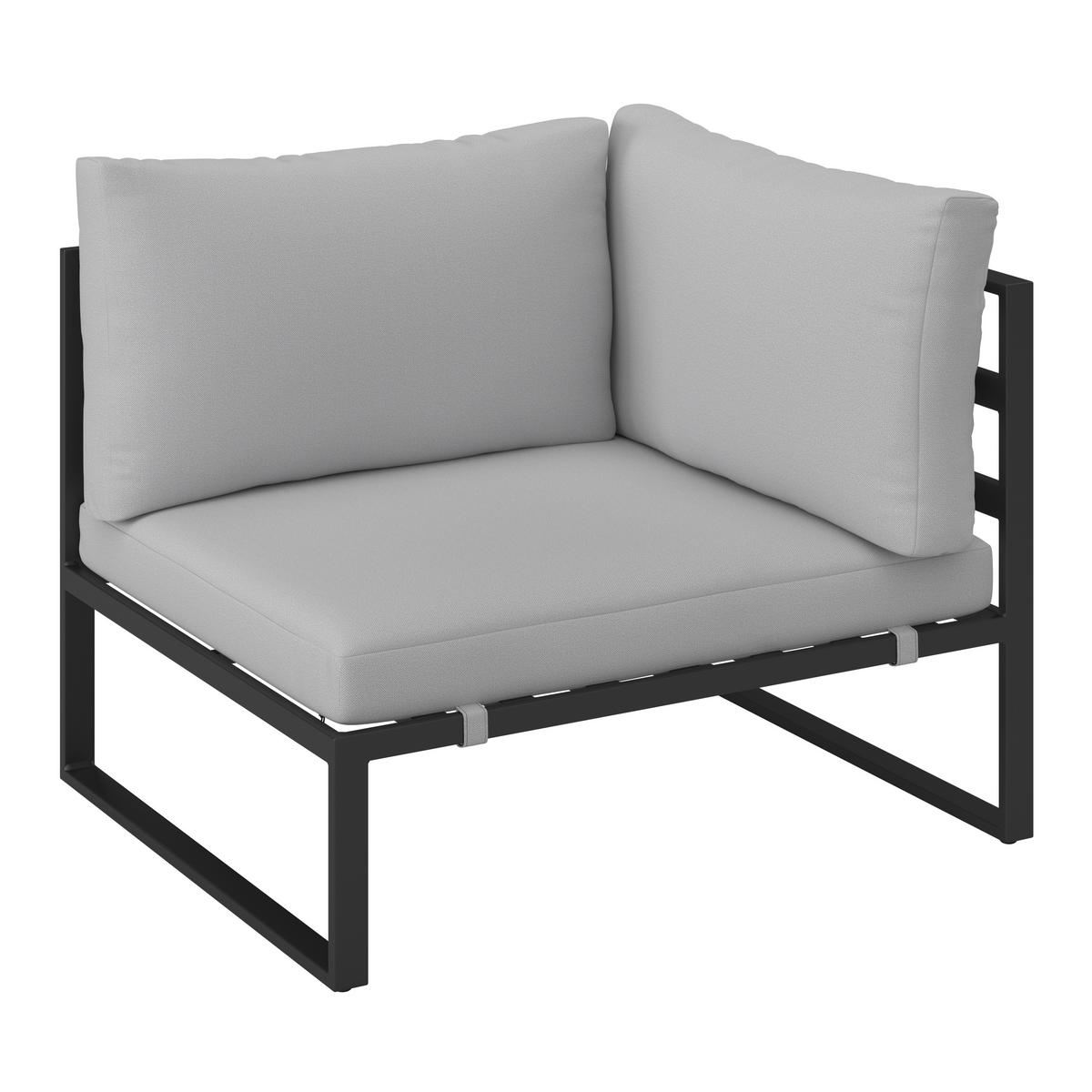 Loungegarnitur Valentina Grau Metall/Outdoorstoff +Abdeckung - Schwarz/Grau, MODERN, Glas/Textil (90/65/74cm) - Bessagi Garden