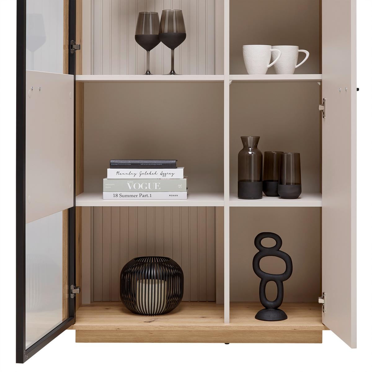 Vitrine Cremona Kaschmir/Eiche Artisan - Kaschmir/Schwarz, MODERN, Glas/Holzwerkstoff (85/200/38cm) - Premium Living