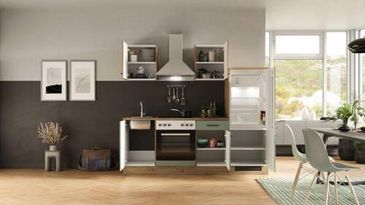 Kuhinjski Blok Cara, Zelena, Hrast - črna/zelena, Moderno, kovina/leseni material (220cm) - FlexWell