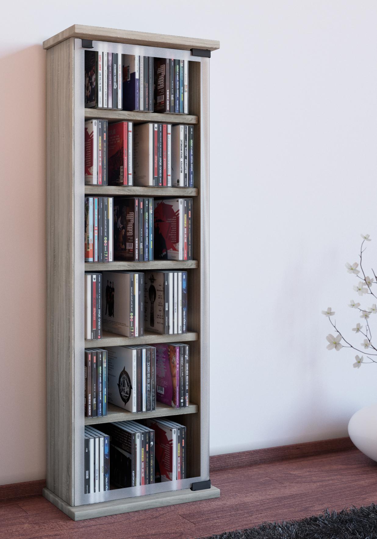CD-Regal Classic in Eichefarbe, B: 31 cm - Eichefarben, KONVENTIONELL, Glas/Holzwerkstoff (31/92/18cm) - MID.YOU
