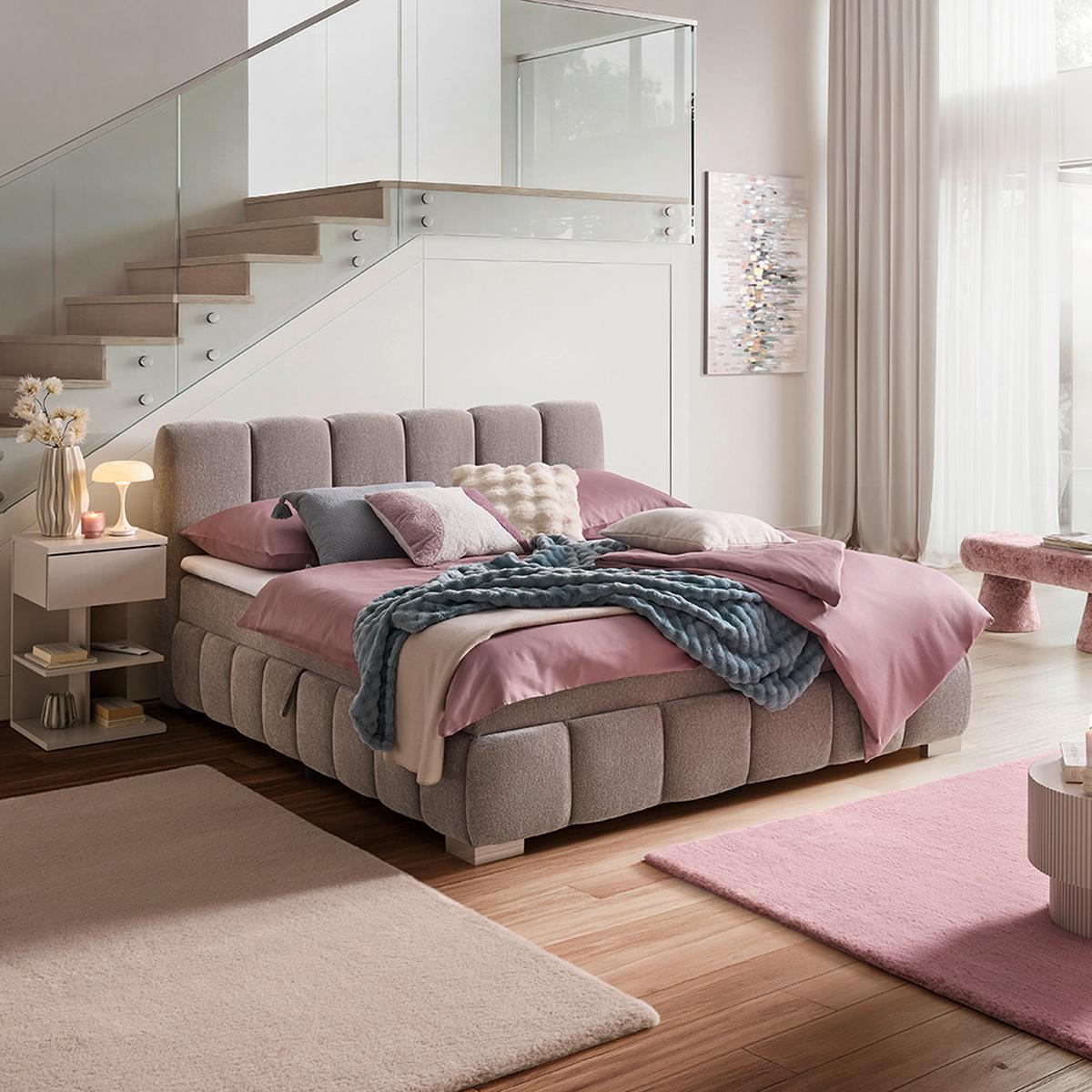 Boxbett Elaris Graubraun ca. 180x200cm - Chromfarben/Graubraun, KONVENTIONELL, Kunststoff/Textil (180/200cm) - Mömax
