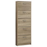 Cipősszekrény 5 Lenyíló Ajtó Step 5 - tölgyfa színű/ezüstszínű, Modern, műanyag/faalapú anyag (58,5/168,5/17cm)