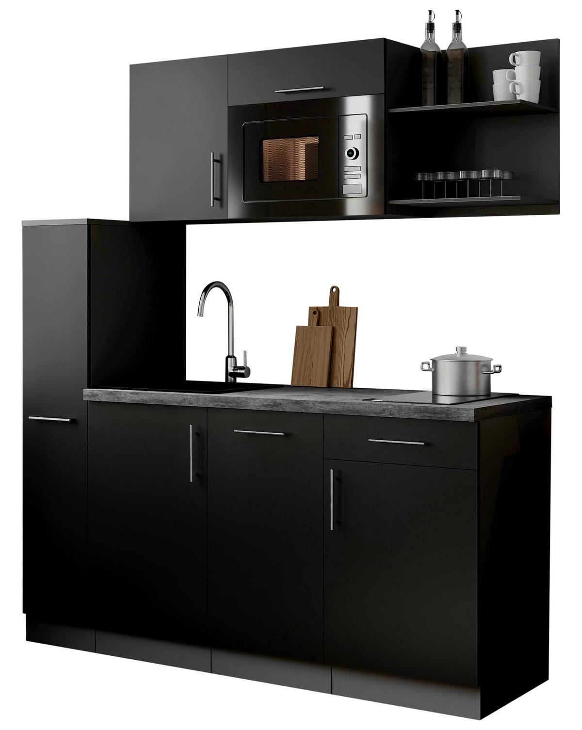 Küchenblock Oliver m. Geräten Schwarz - Schwarz/Grau, Trend, Holzwerkstoff/Metall (175cm) - Respekta