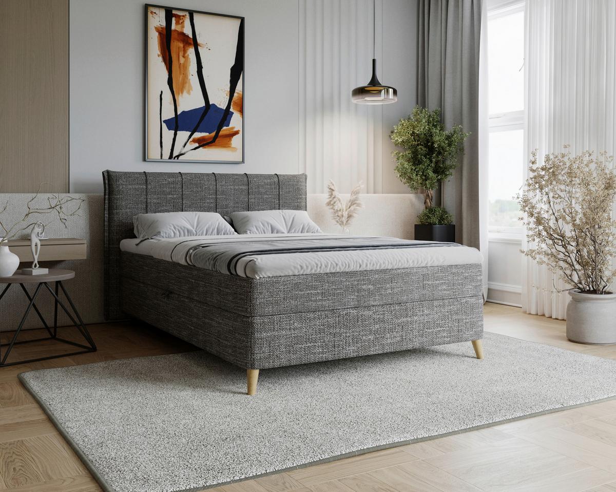 Boxbett Veloria Anthrazit ca. 140x200cm - Anthrazit/Beige, KONVENTIONELL, Textil/Metall (140/200cm) - Based