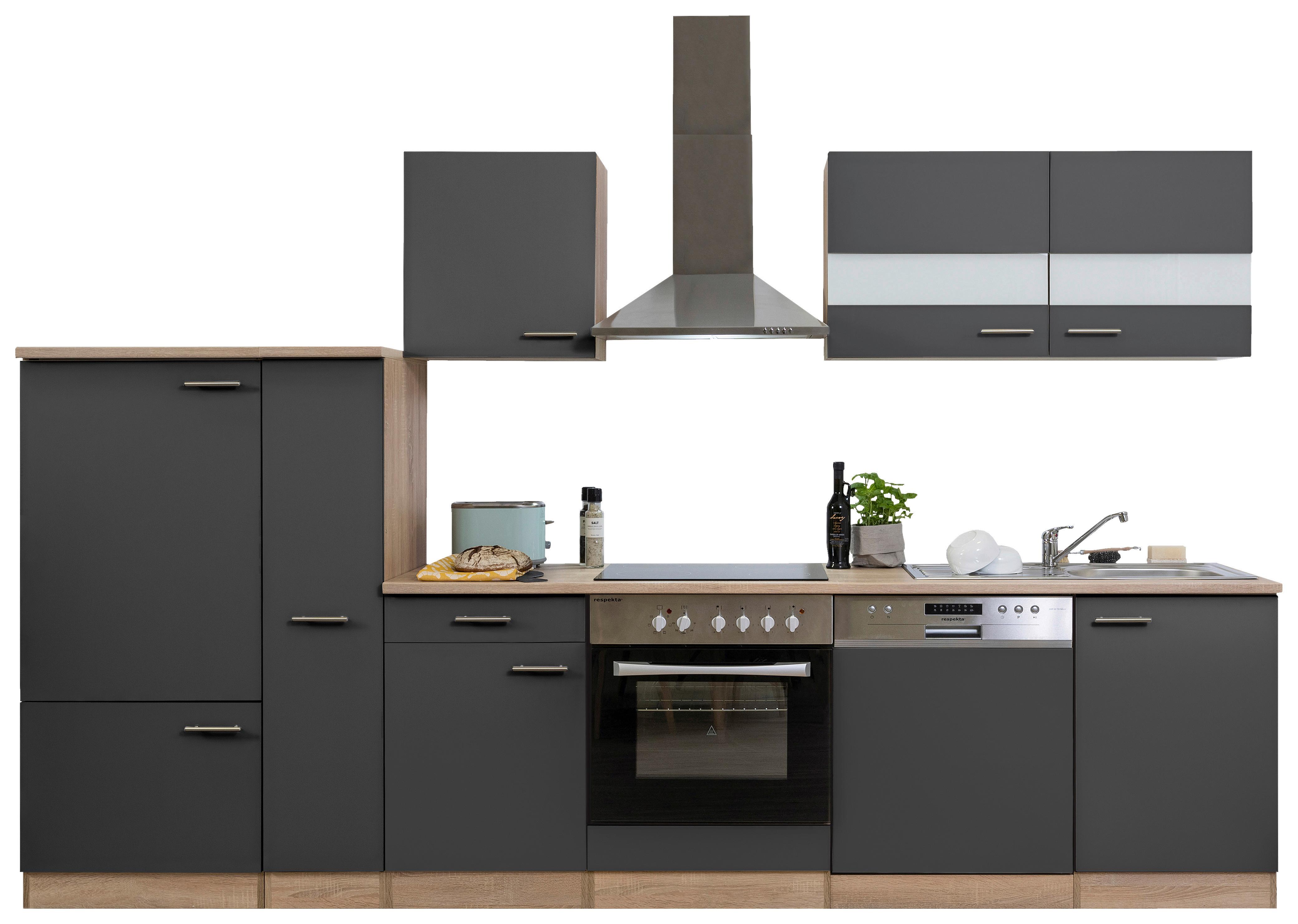 Küchenleerblock LBKB310ESG Grau/Eiche ca. 310 cm - Edelstahlfarben/Eichefarben, Basics, Holzwerkstoff/Metall (310cm) - Respekta