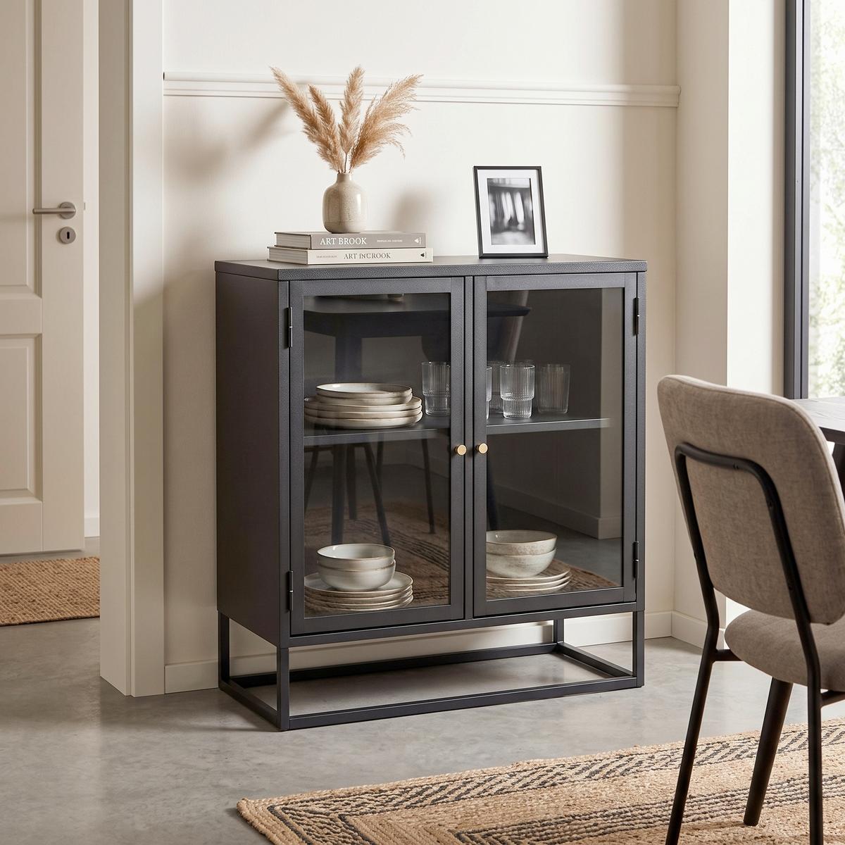 SIDEBOARD BAKAL - Schwarz, Design, Glas/Metall (85/85/40cm) - Livetastic